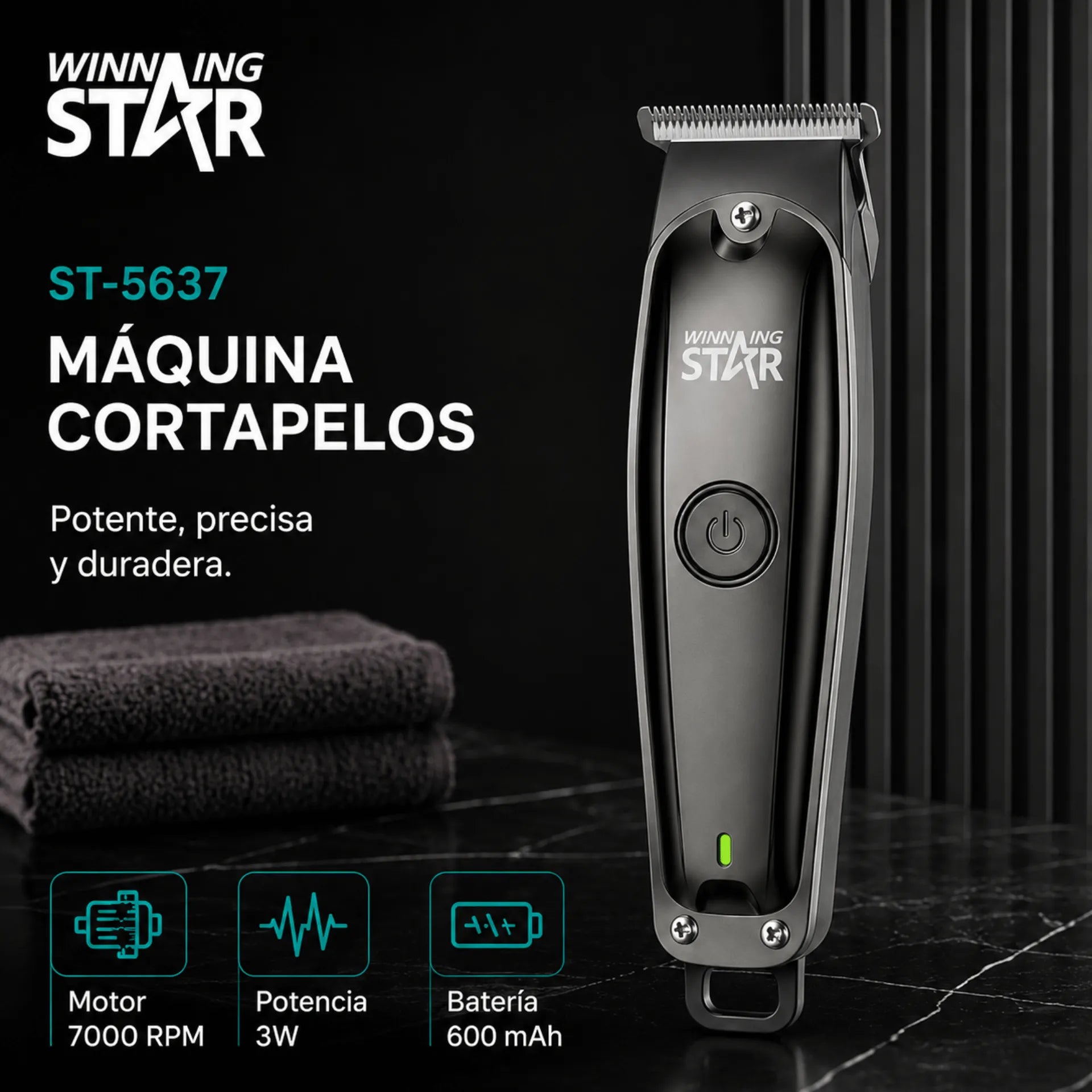 Máquina Peluquera Recargable Winning Star Con Motor 7000 RPM y 3 Peines Guía ST-5637