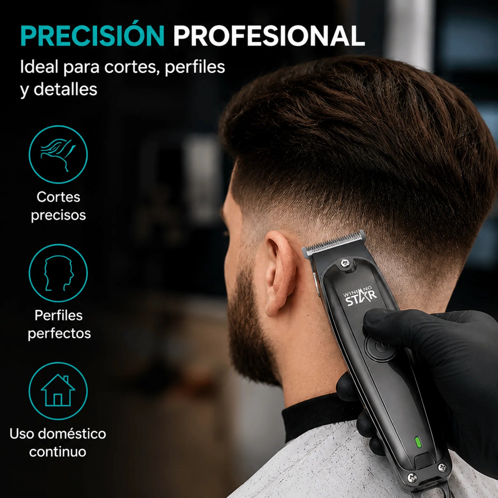 Máquina Peluquera Recargable Winning Star Con Motor 7000 RPM y 3 Peines Guía ST-5637