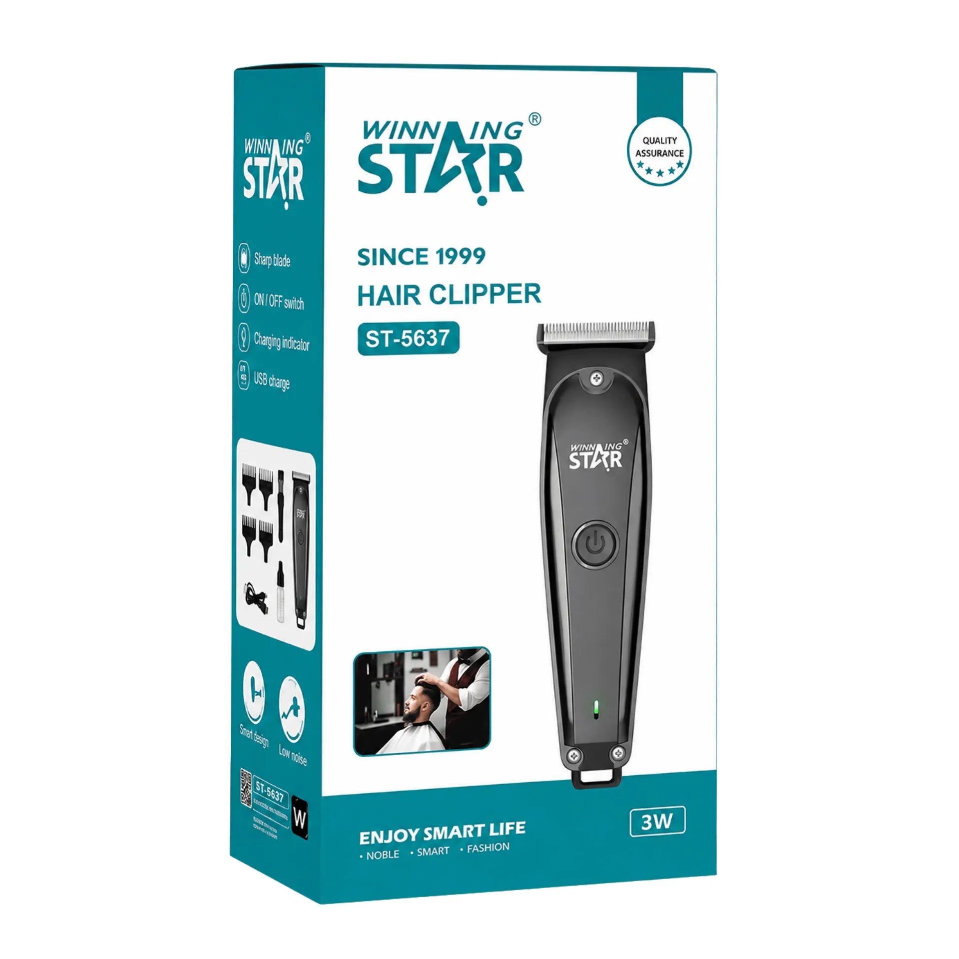 Máquina Peluquera Recargable Winning Star Con Motor 7000 RPM y 3 Peines Guía ST-5637