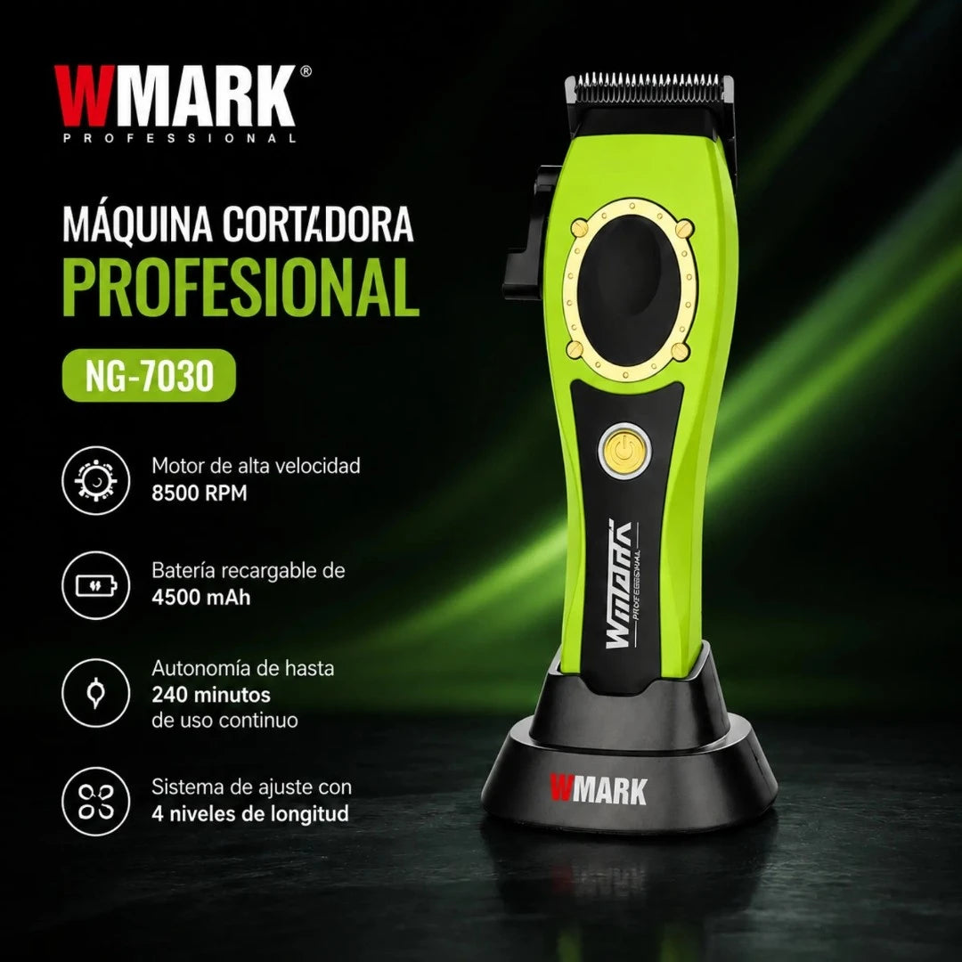 Máquina Cortadora Profesional WMARK 8500 RPM Con 8 Peines Y Base De Carga NG-7030