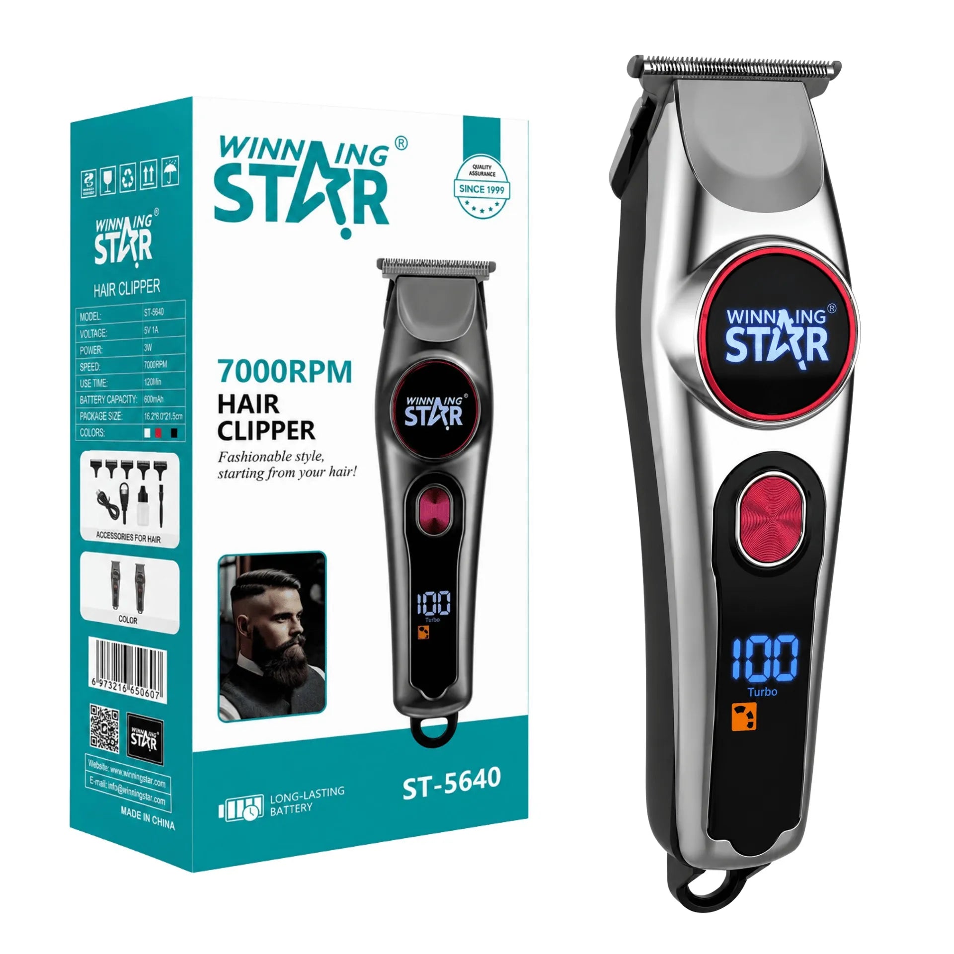 Máquina Peluquera Winning Star Con Pantalla LED, Motor 7000 RPM y Carga USB ST-5640