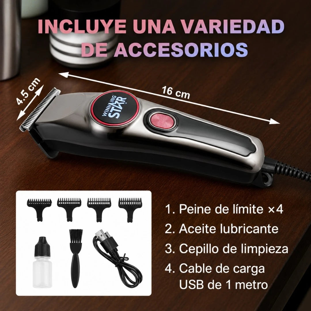 Máquina Peluquera Winning Star Con Pantalla LED, Motor 7000 RPM y Carga USB ST-5640