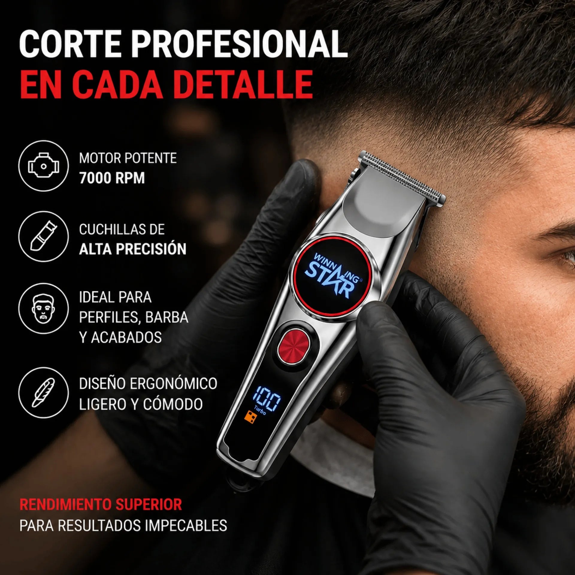 Máquina Peluquera Winning Star Con Pantalla LED, Motor 7000 RPM y Carga USB ST-5640