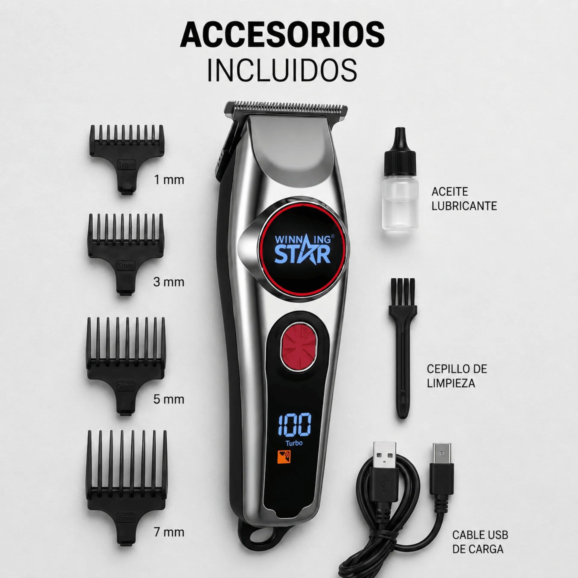 Máquina Peluquera Winning Star Con Pantalla LED, Motor 7000 RPM y Carga USB ST-5640