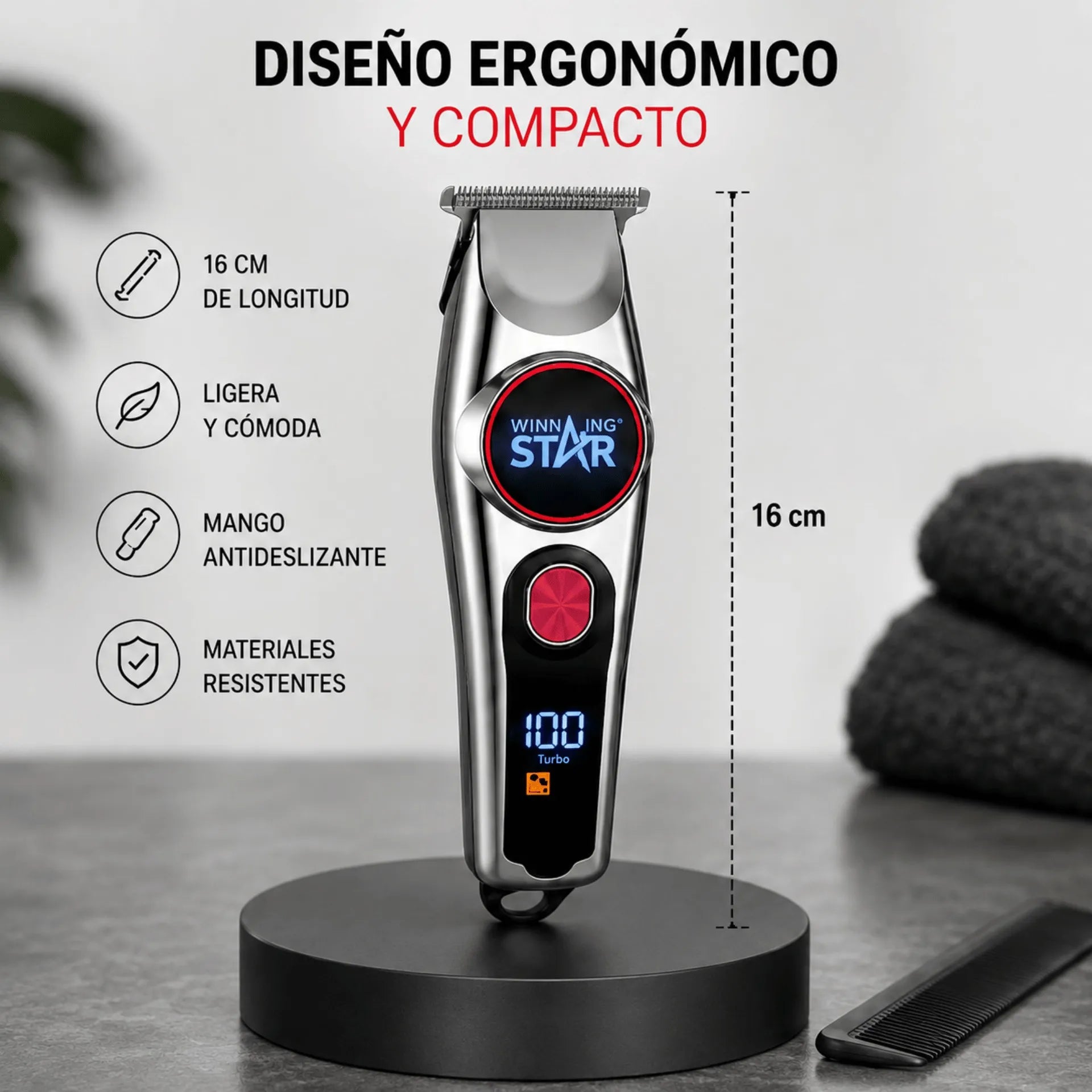 Máquina Peluquera Winning Star Con Pantalla LED, Motor 7000 RPM y Carga USB ST-5640