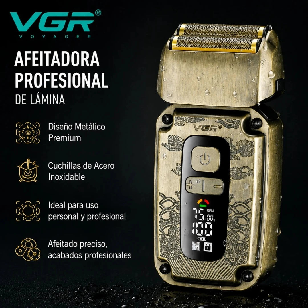 Afeitadora Profesional De Lámina VGR Metálica IPX6 Con Cortapatillas Retráctil V-337