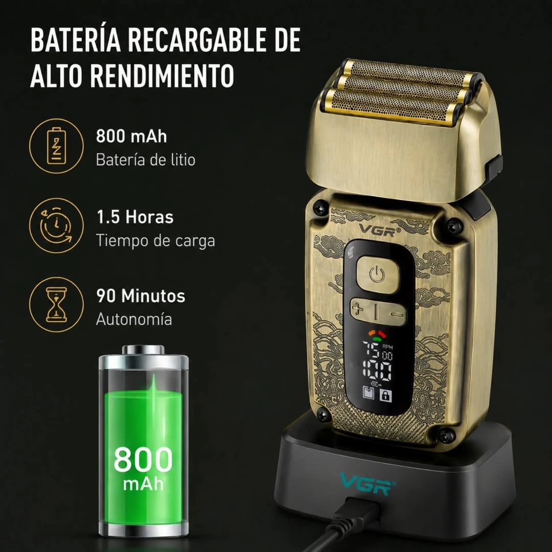 Afeitadora Profesional De Lámina VGR Metálica IPX6 Con Cortapatillas Retráctil V-337