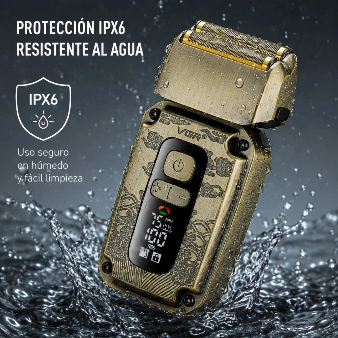 Afeitadora Profesional De Lámina VGR Metálica IPX6 Con Cortapatillas Retráctil V-337