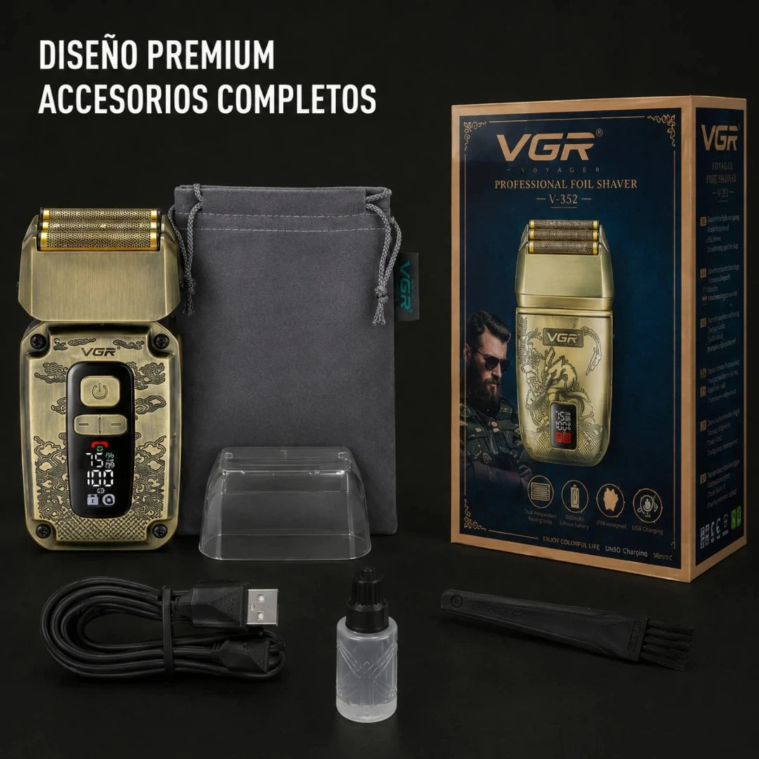 Afeitadora Profesional De Lámina VGR Metálica IPX6 Con Cortapatillas Retráctil V-337