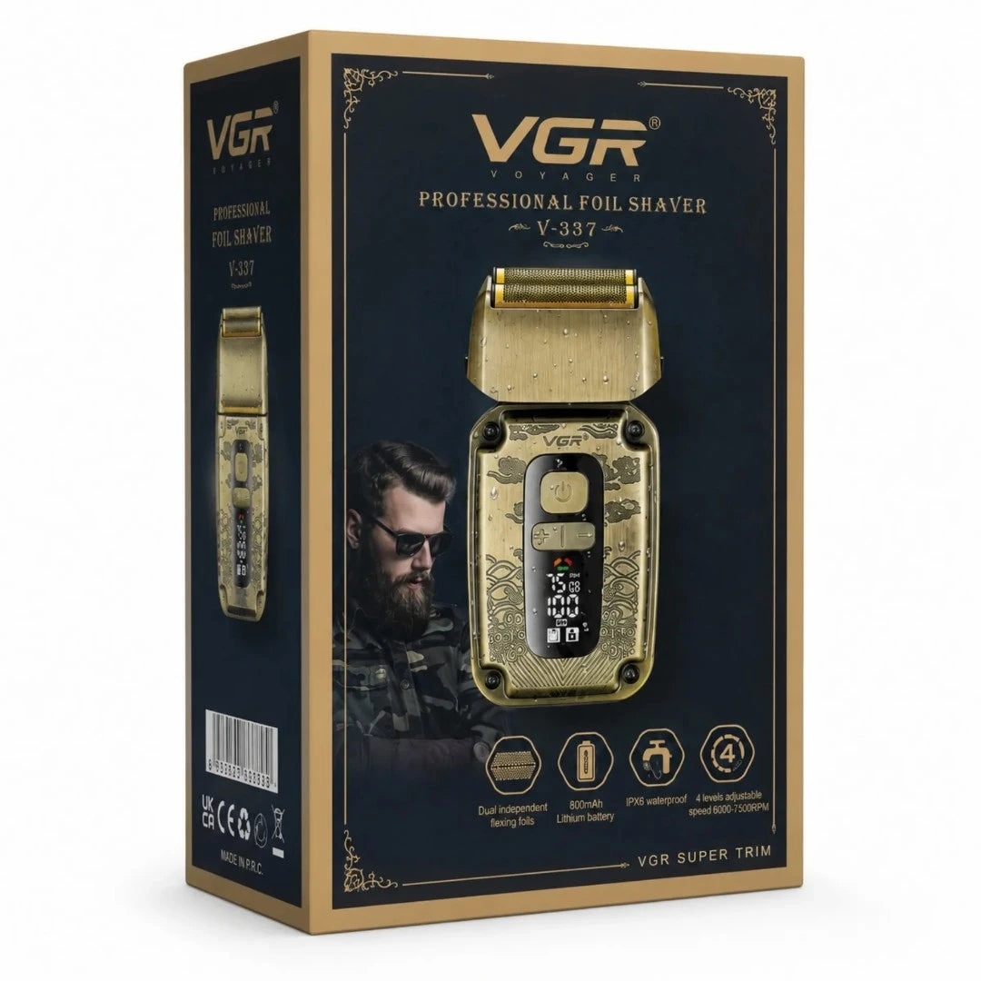 Afeitadora Profesional De Lámina VGR Metálica IPX6 Con Cortapatillas Retráctil V-337