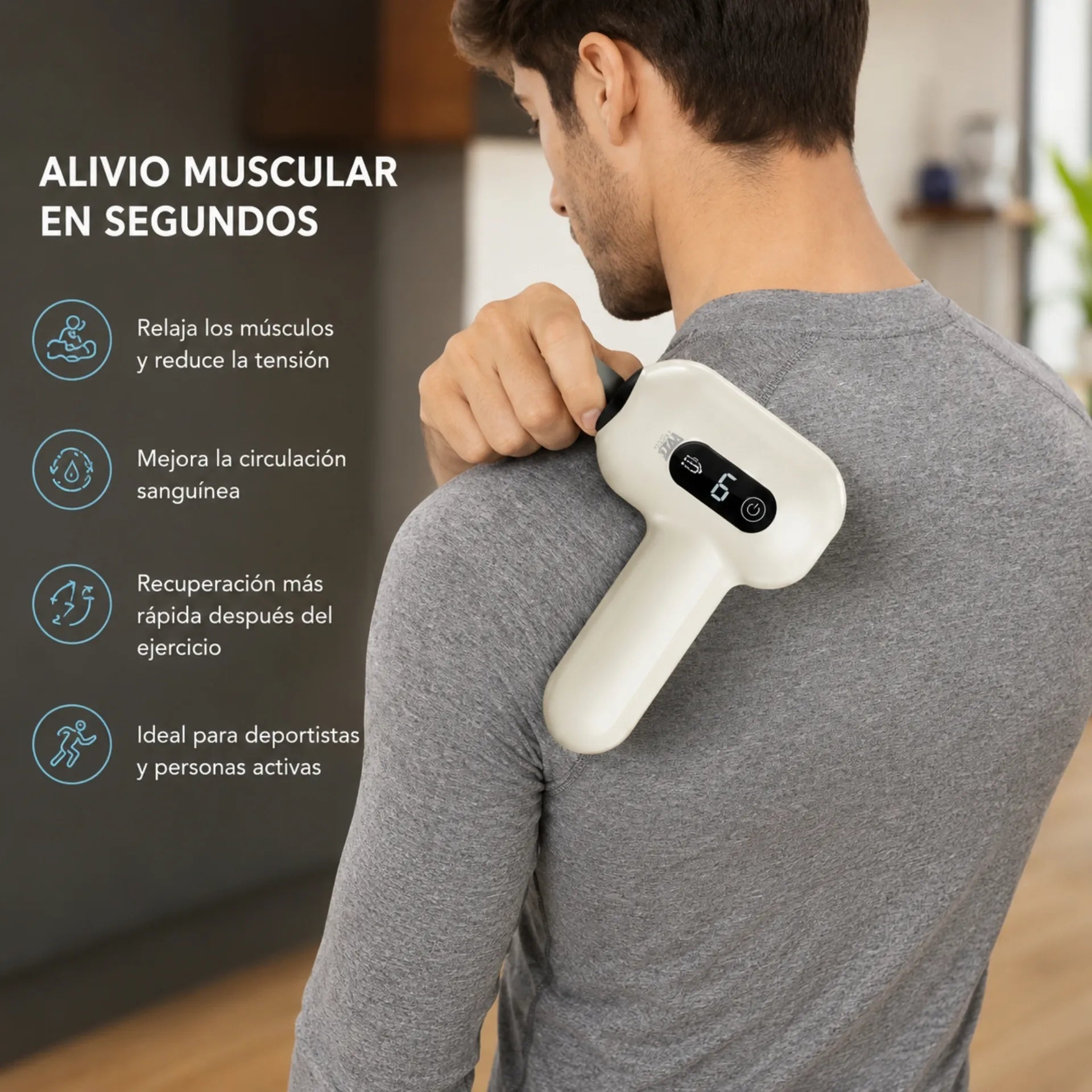 Pistola De Masajes Inalámbrica Winning Star Con Pantalla LED Y 6 Velocidades ST-6400