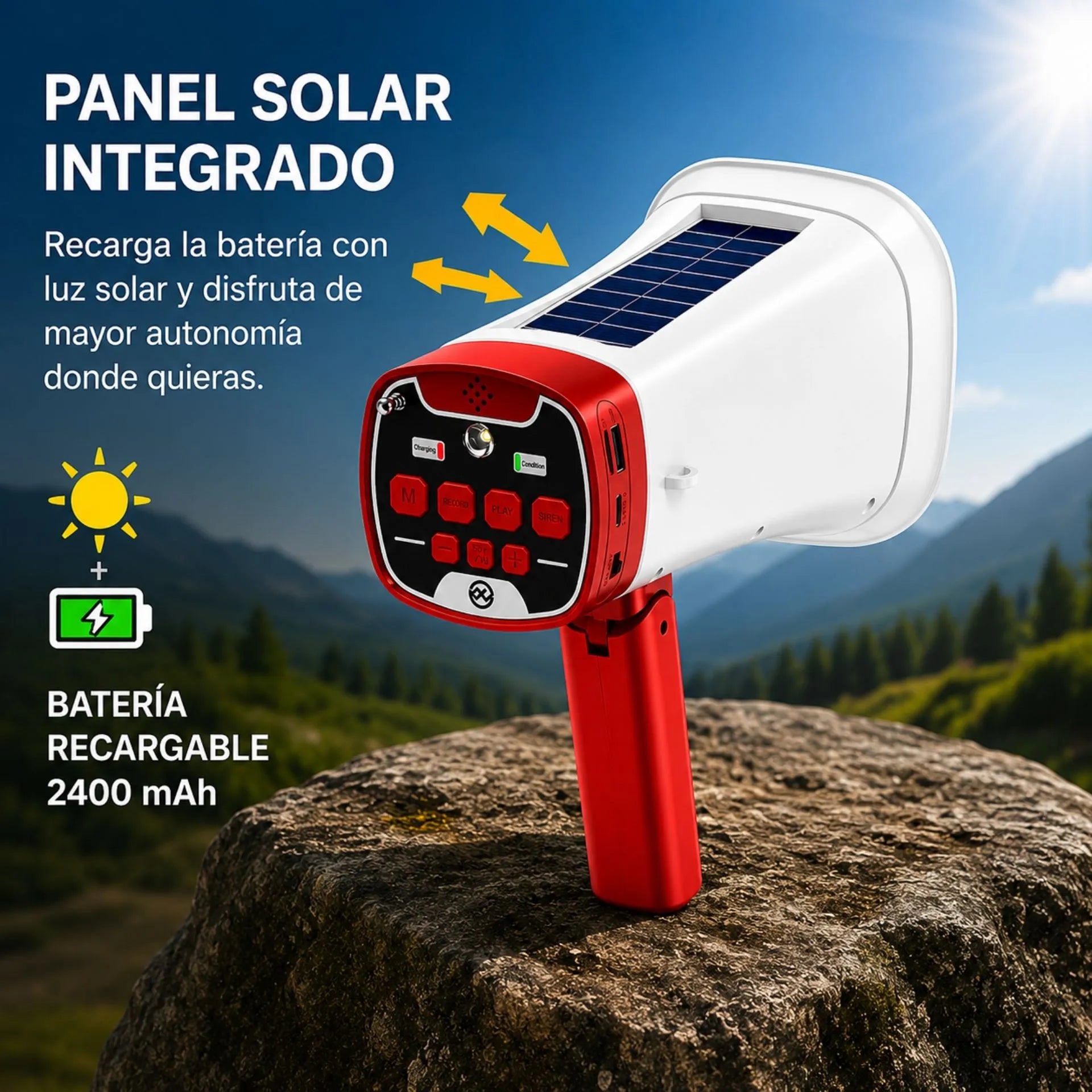Megáfono Recargable Nano-Tec 80W Con Bluetooth, Panel Solar Y Grabación De Voz NT-P2470
