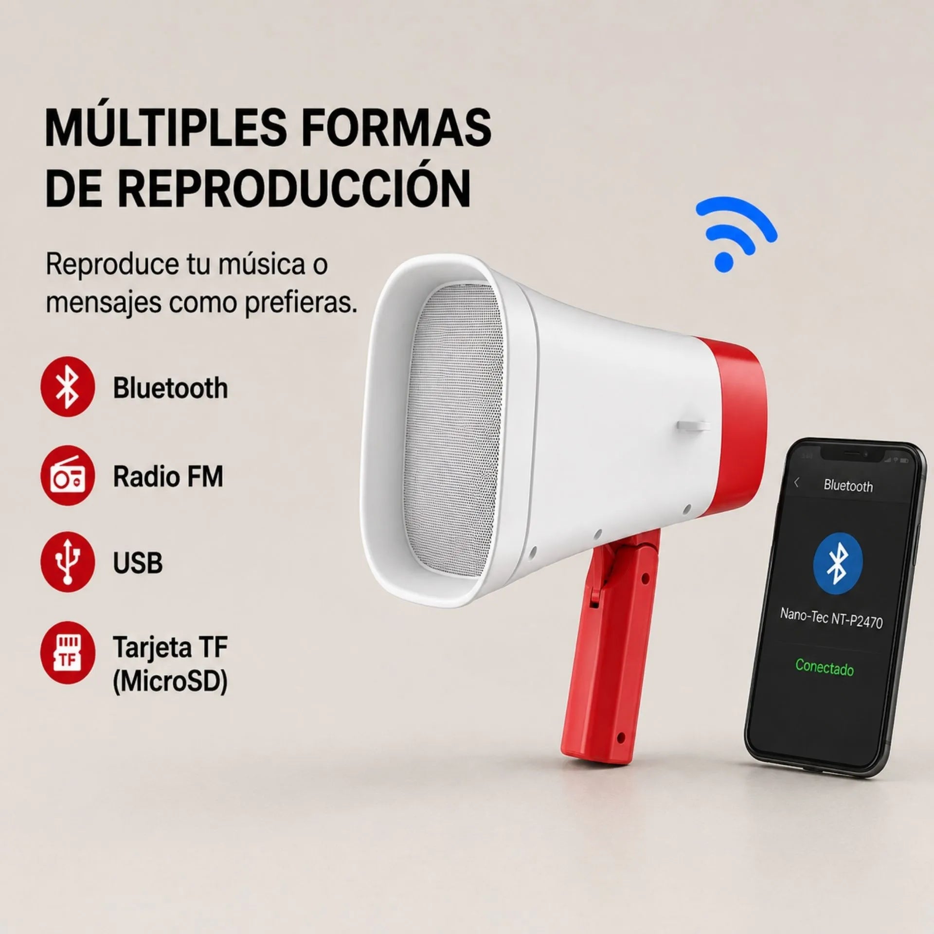 Megáfono Recargable Nano-Tec 80W Con Bluetooth, Panel Solar Y Grabación De Voz NT-P2470