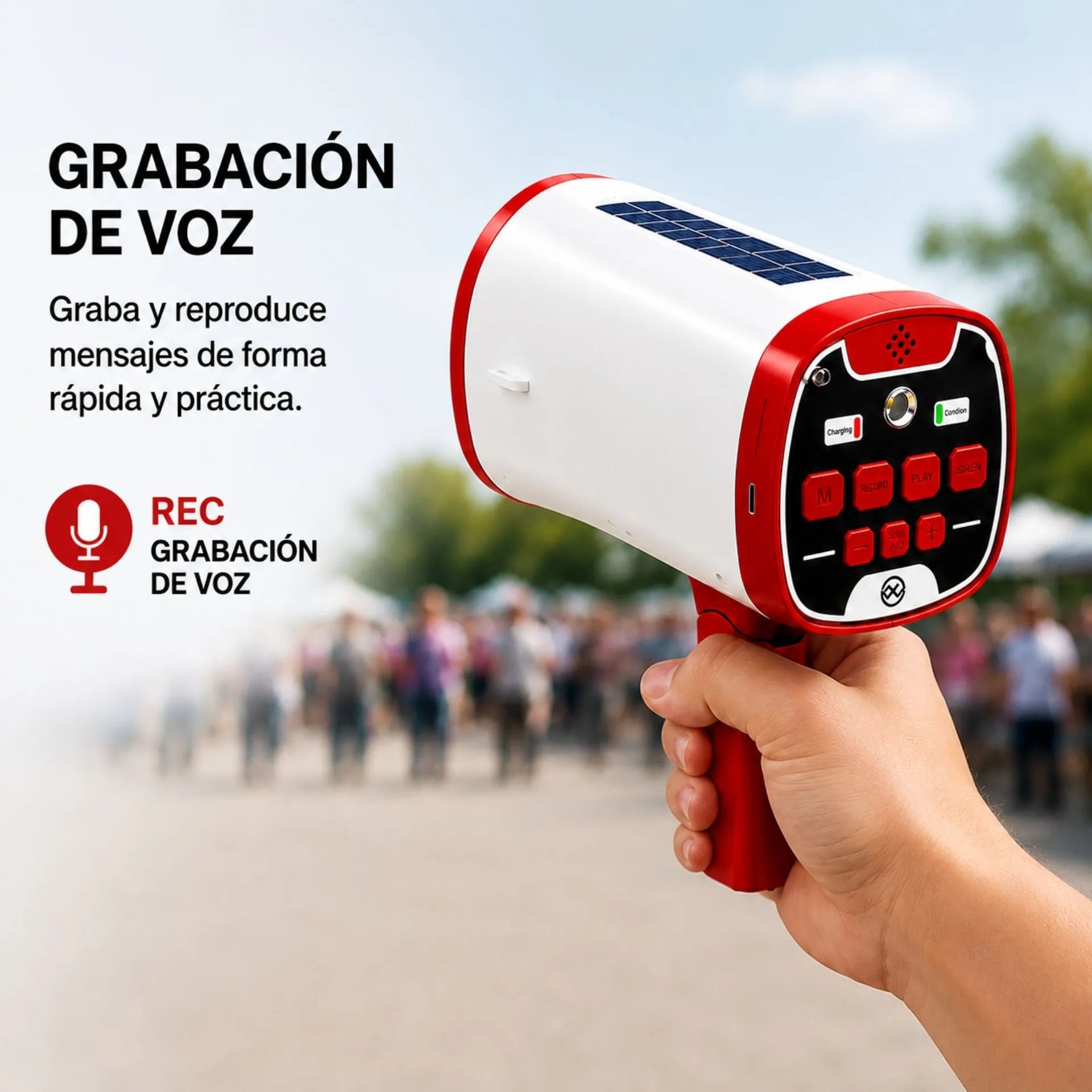 Megáfono Recargable Nano-Tec 80W Con Bluetooth, Panel Solar Y Grabación De Voz NT-P2470