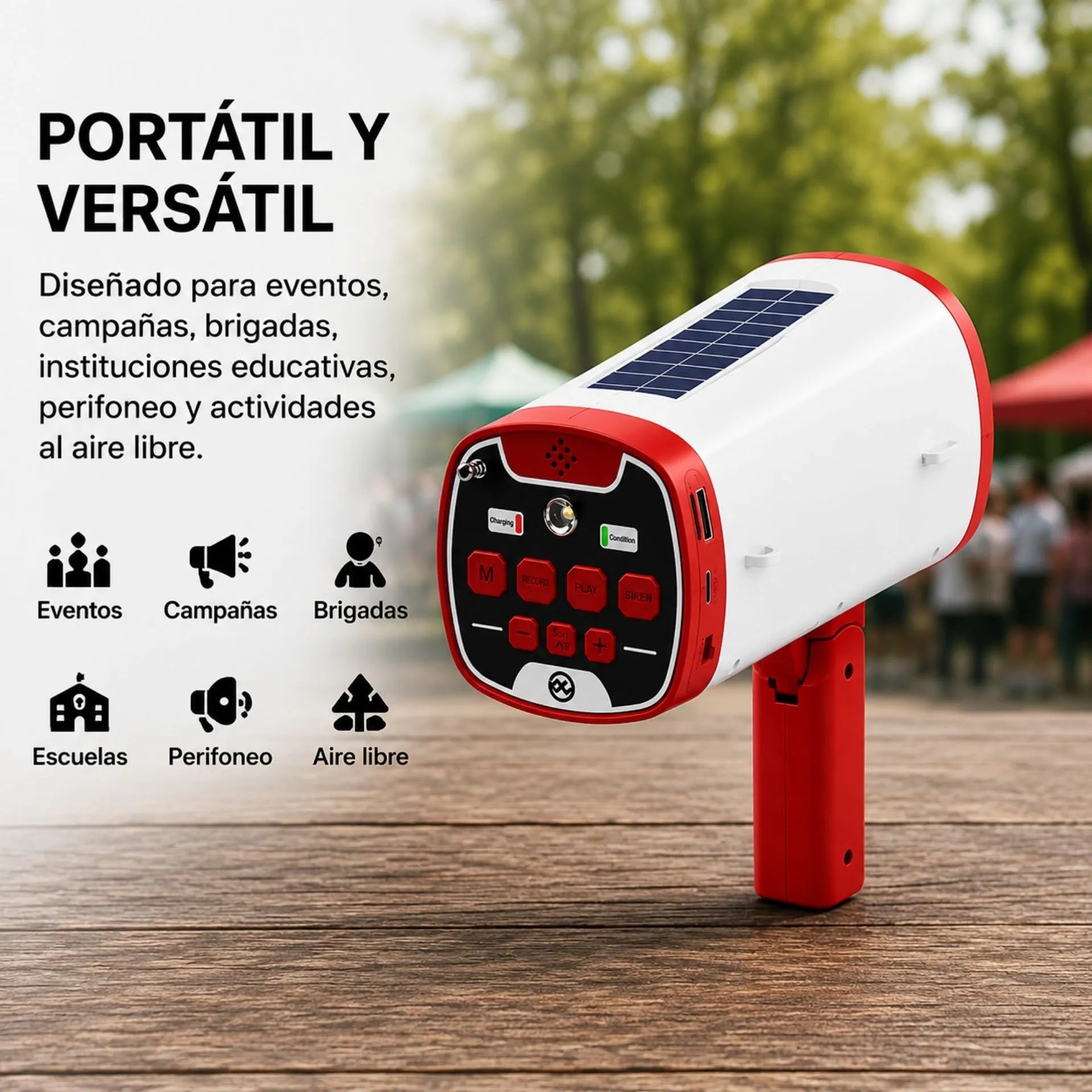 Megáfono Recargable Nano-Tec 80W Con Bluetooth, Panel Solar Y Grabación De Voz NT-P2470