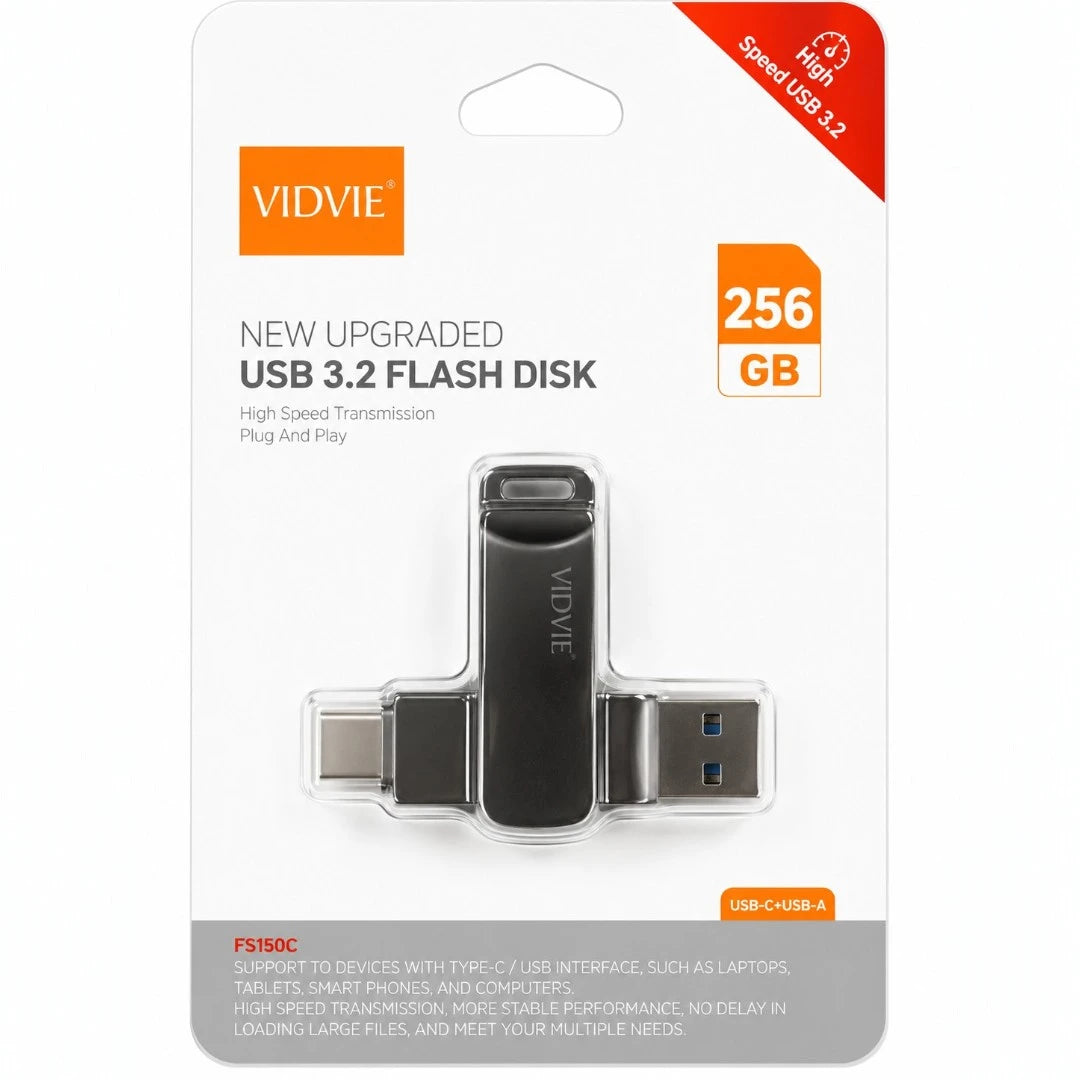 Memoria Vidvie de 256gb Con Entrada Usb y Typec Con Velocidad 3.2 USB2604 (256GB)
