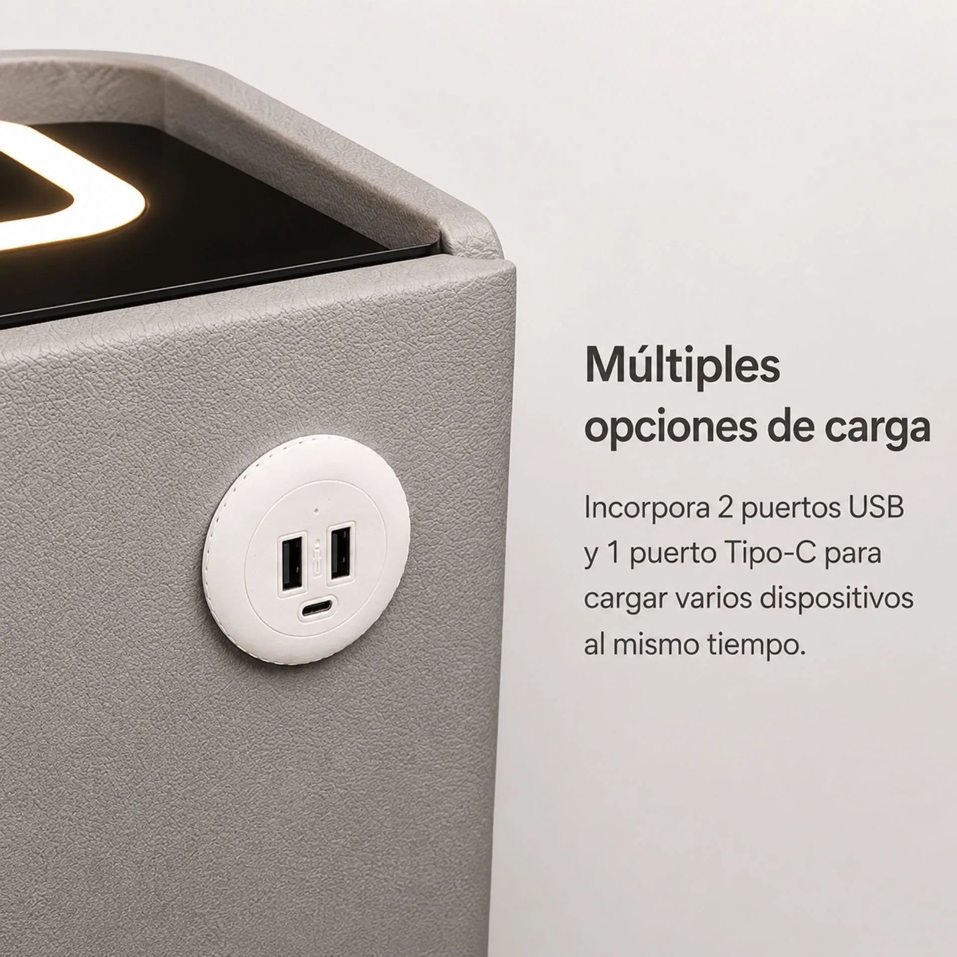 Mesa De Noche Inteligente Con Carga Inalámbrica, Luz LED Y Puertos USB AE0525