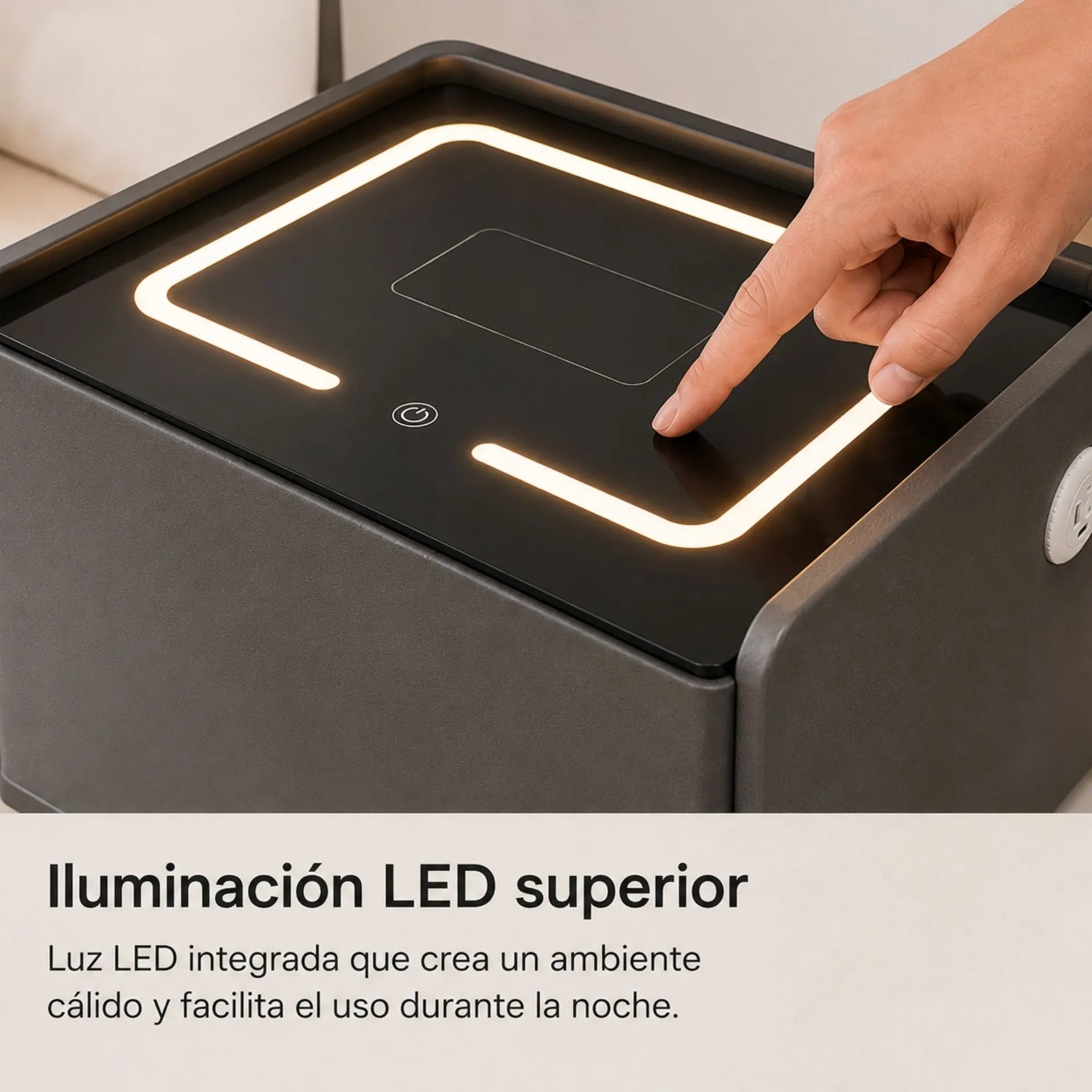 Mesa De Noche Inteligente Con Carga Inalámbrica, Luz LED Y Puertos USB AE0525