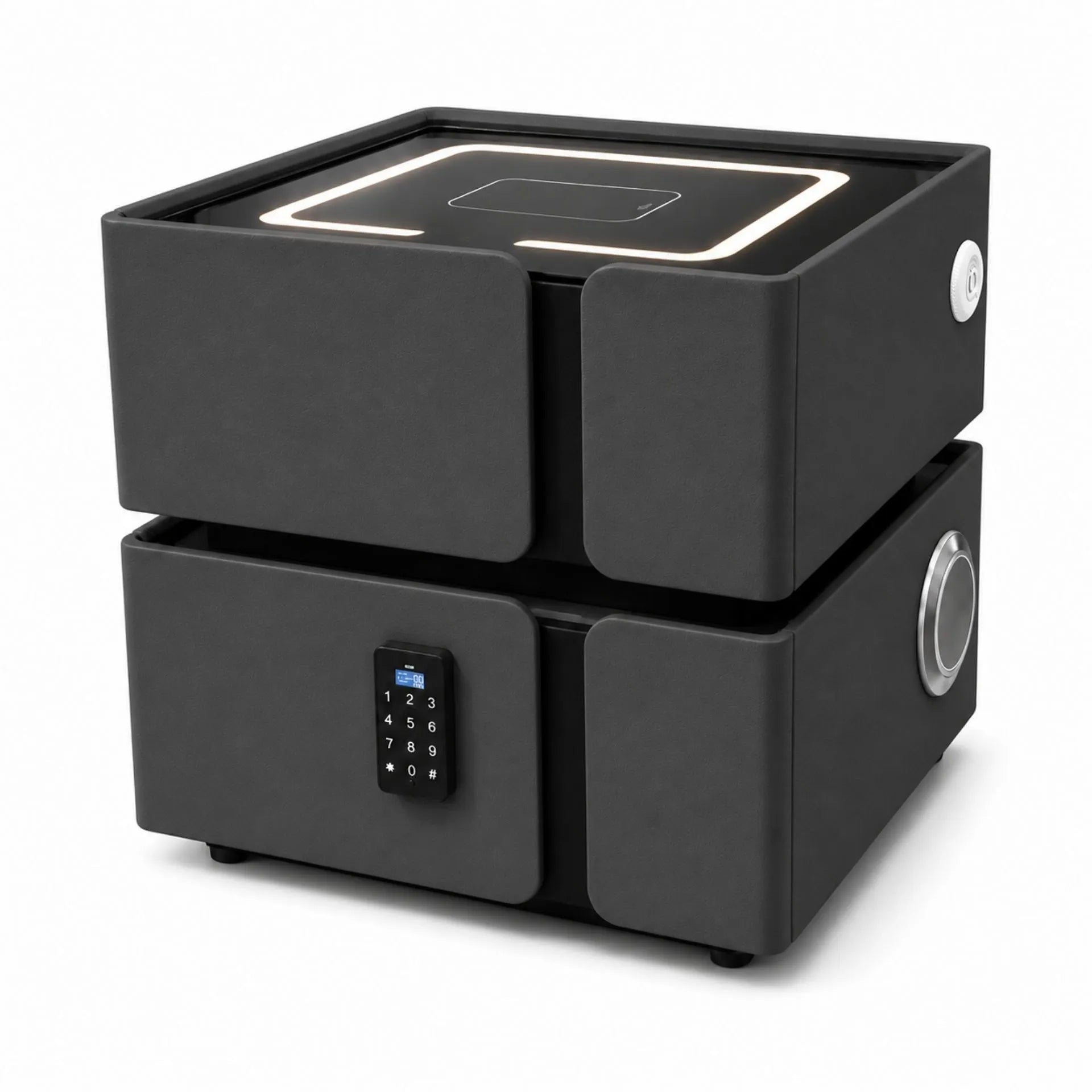 Mesa De Noche Inteligente Carga Inalámbrica Bocinas Luz LED Y Cerradura Digital AE0528