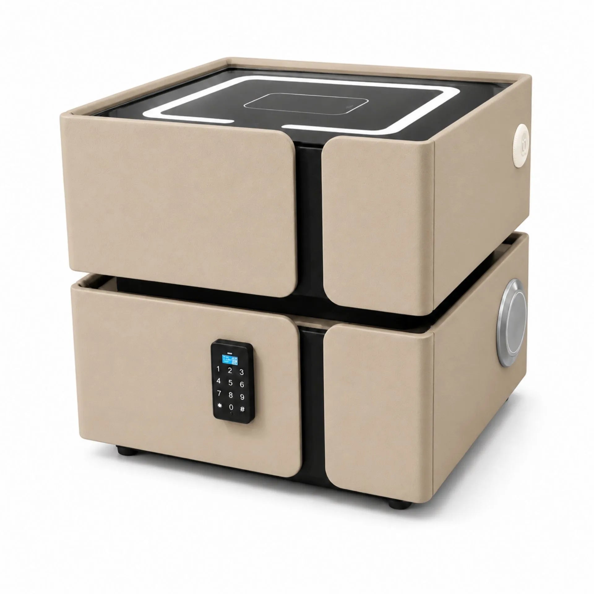 Mesa De Noche Inteligente Carga Inalámbrica Bocinas Luz LED Y Cerradura Digital AE0528