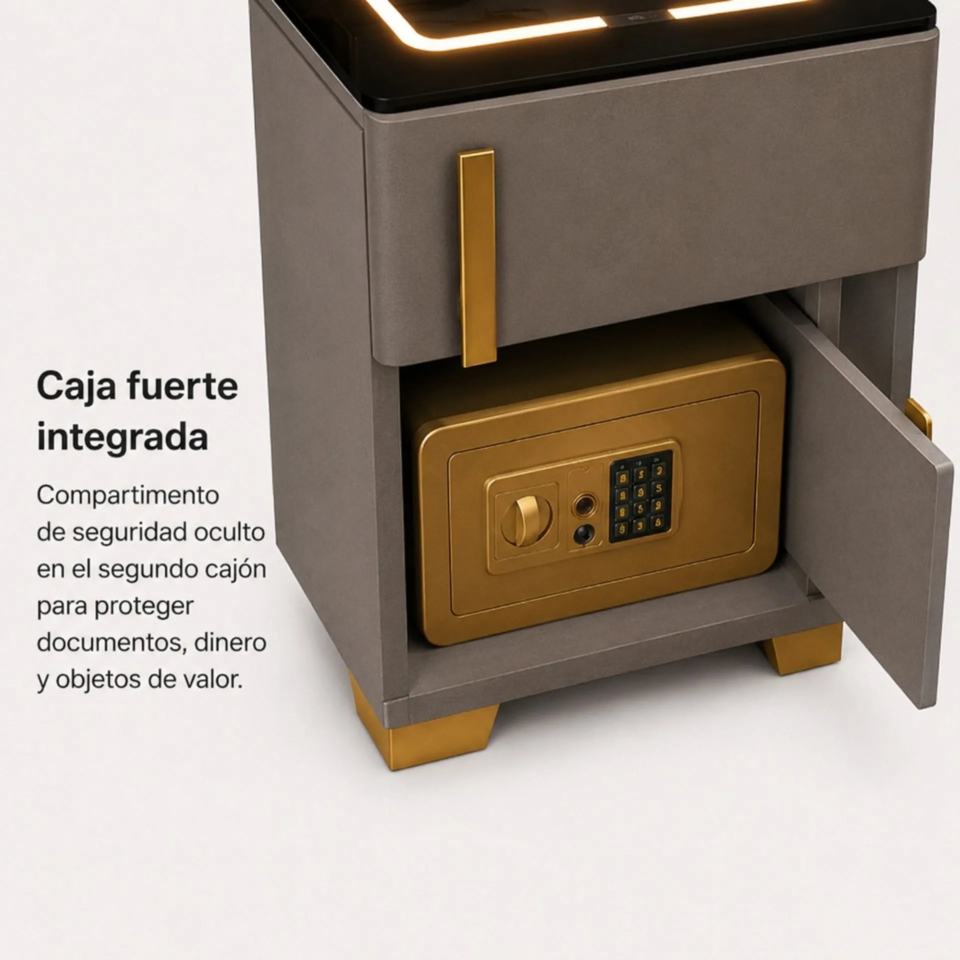 Mesa De Noche Inteligente Con Carga Inalámbrica, Luz LED Y Puertos USB AE0526