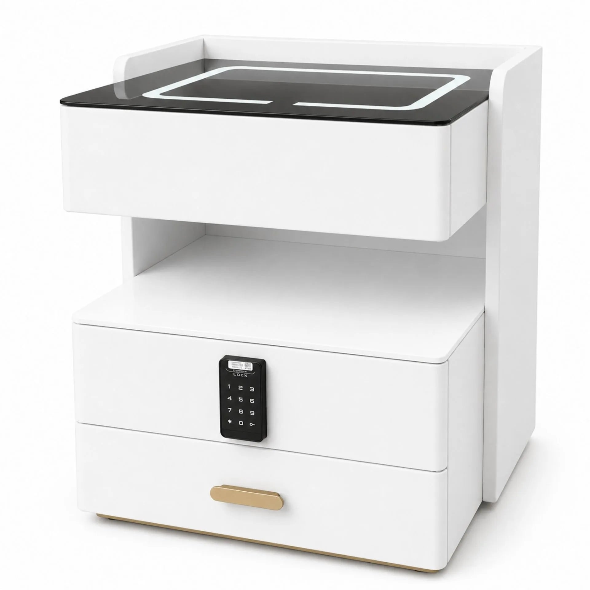 Mesa De Noche Inteligente 3 Cajones Luz LED Carga Inalámbrica Cerradura Digital Y USB AE0527
