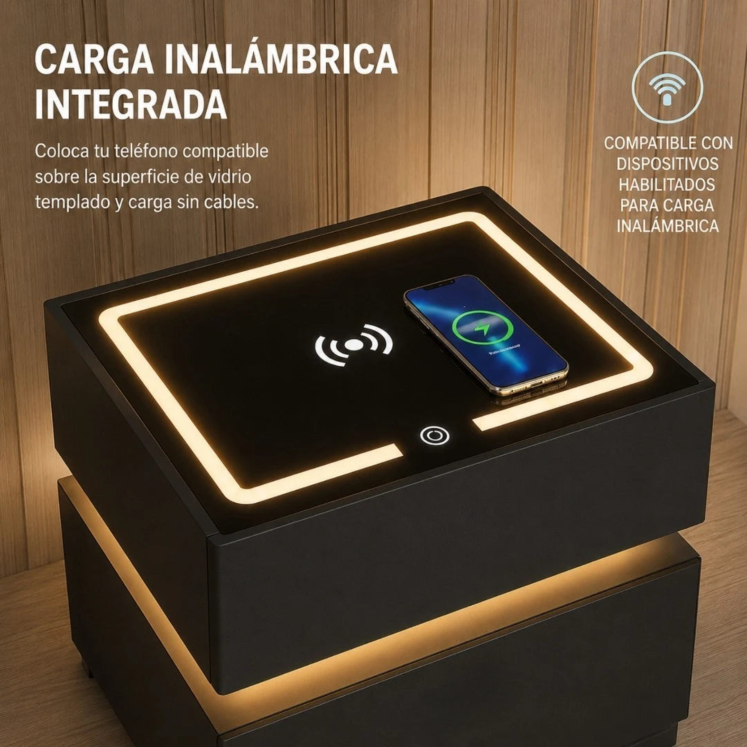 Mesa De Noche Flotante Inteligente Con Carga Inalámbrica Bluetooth Y Luz LED AE0137