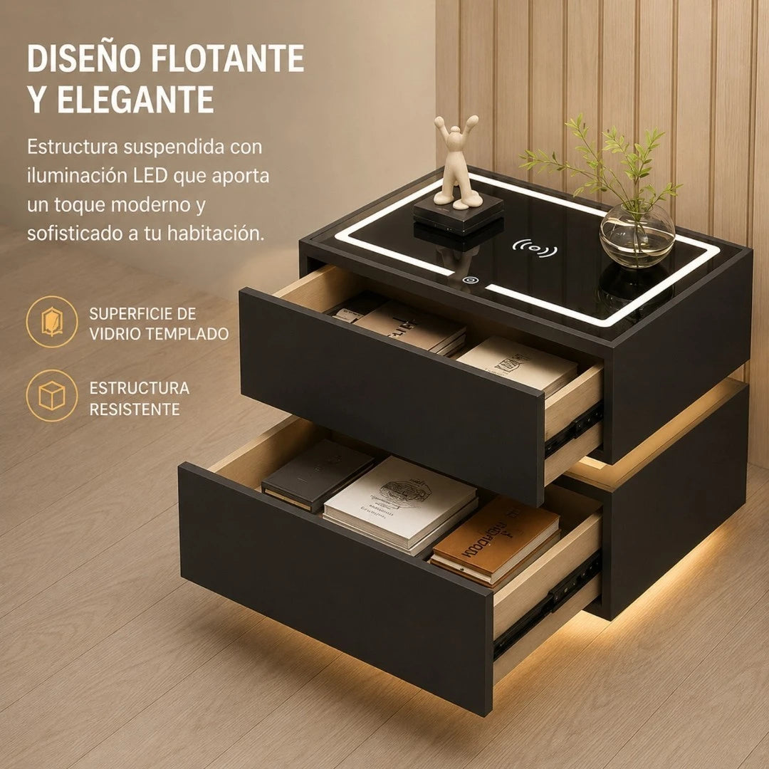 Mesa De Noche Flotante Inteligente Con Carga Inalámbrica Bluetooth Y Luz LED AE0137