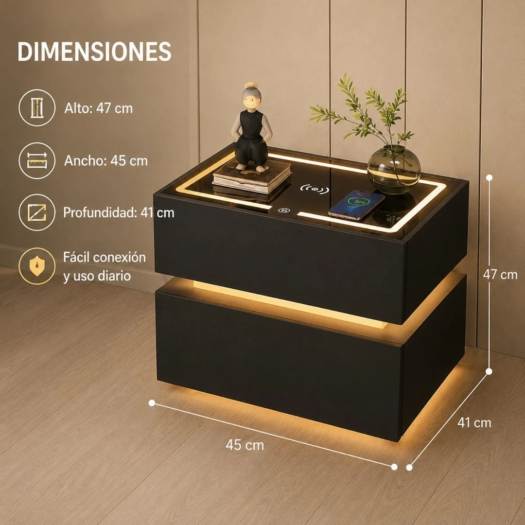 Mesa De Noche Flotante Inteligente Con Carga Inalámbrica Bluetooth Y Luz LED AE0137