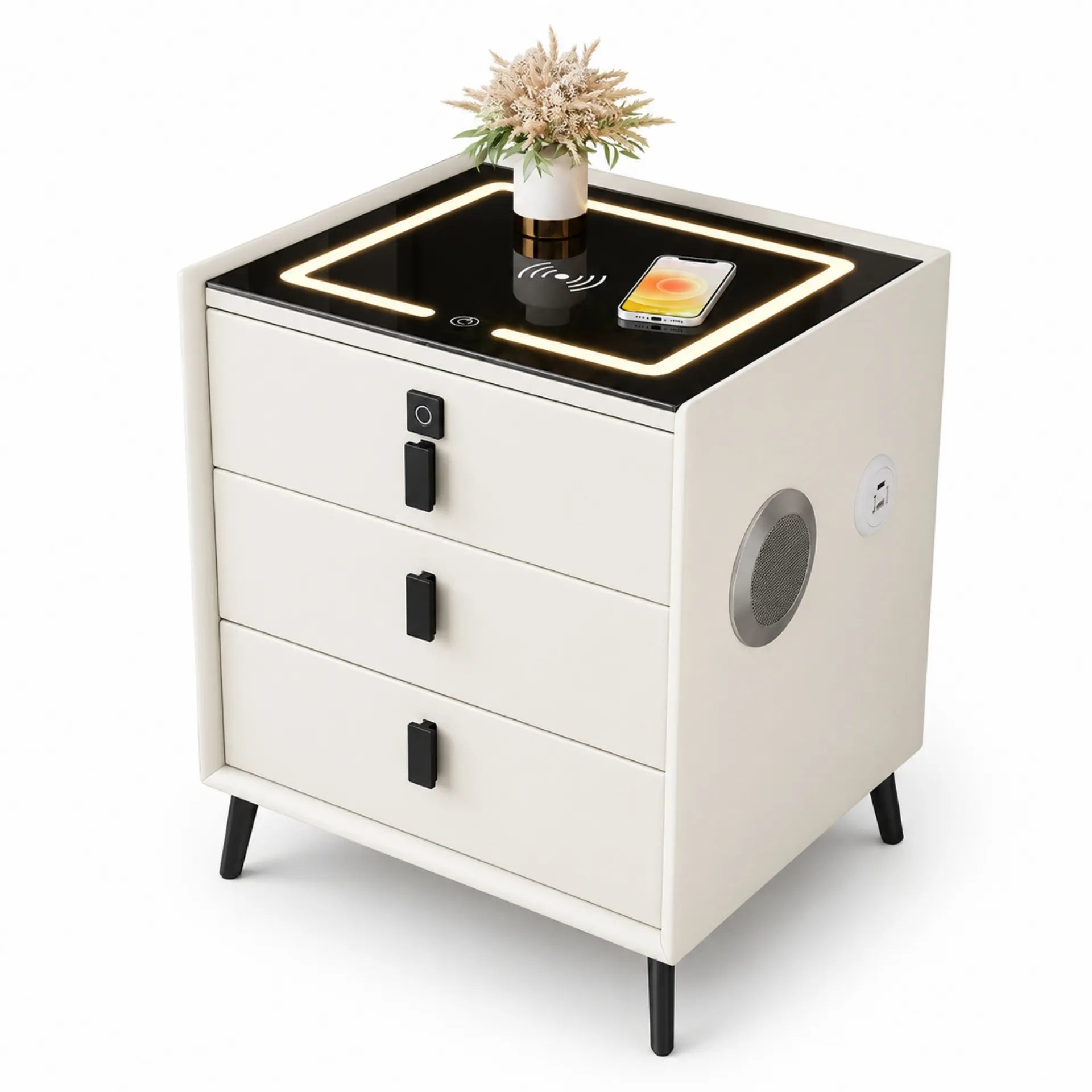 Mesa De Noche Inteligente Con Carga Inalámbrica Bluetooth Y Huella Digital 4059-C