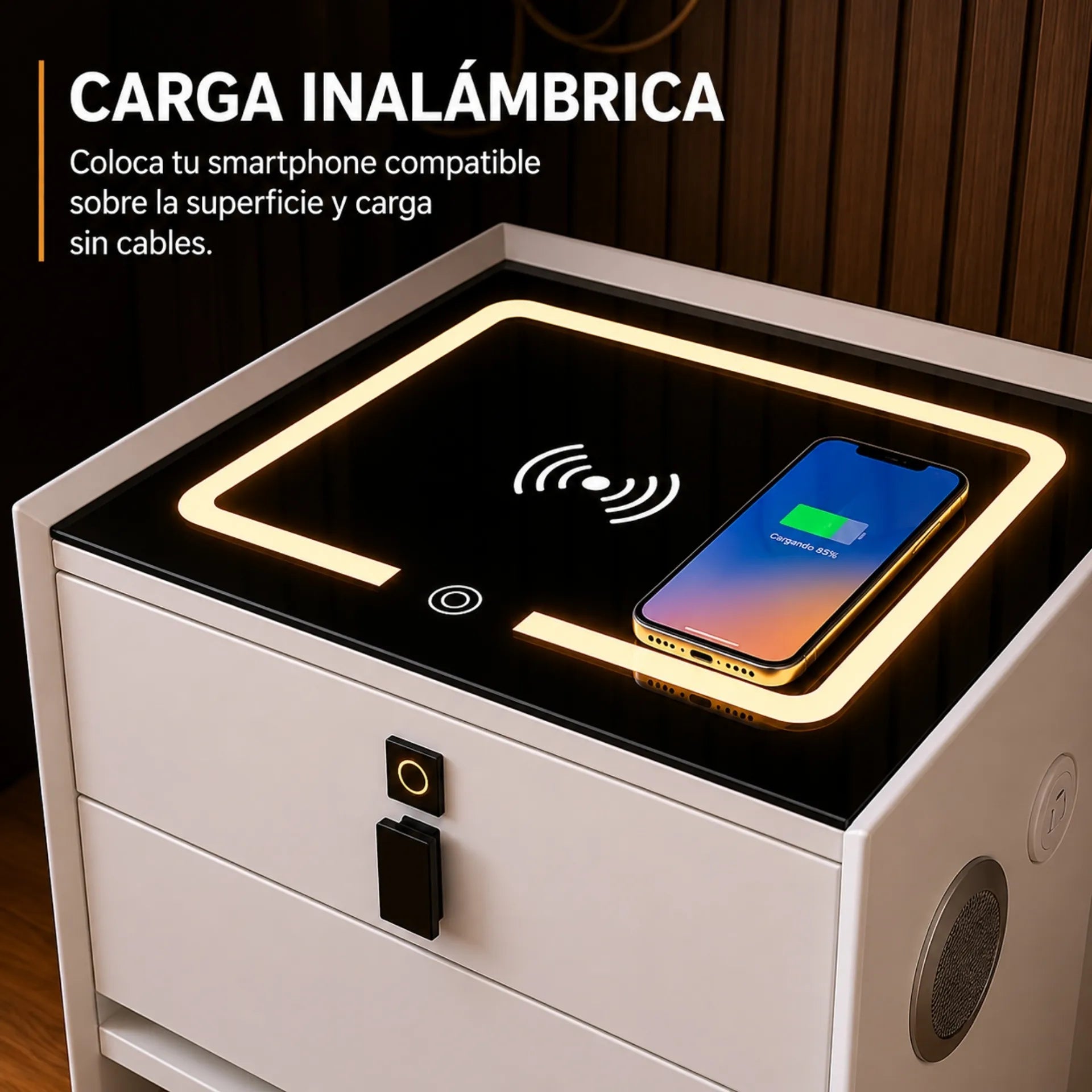 Mesa De Noche Inteligente Con Carga Inalámbrica Bluetooth Y Huella Digital 4059-C