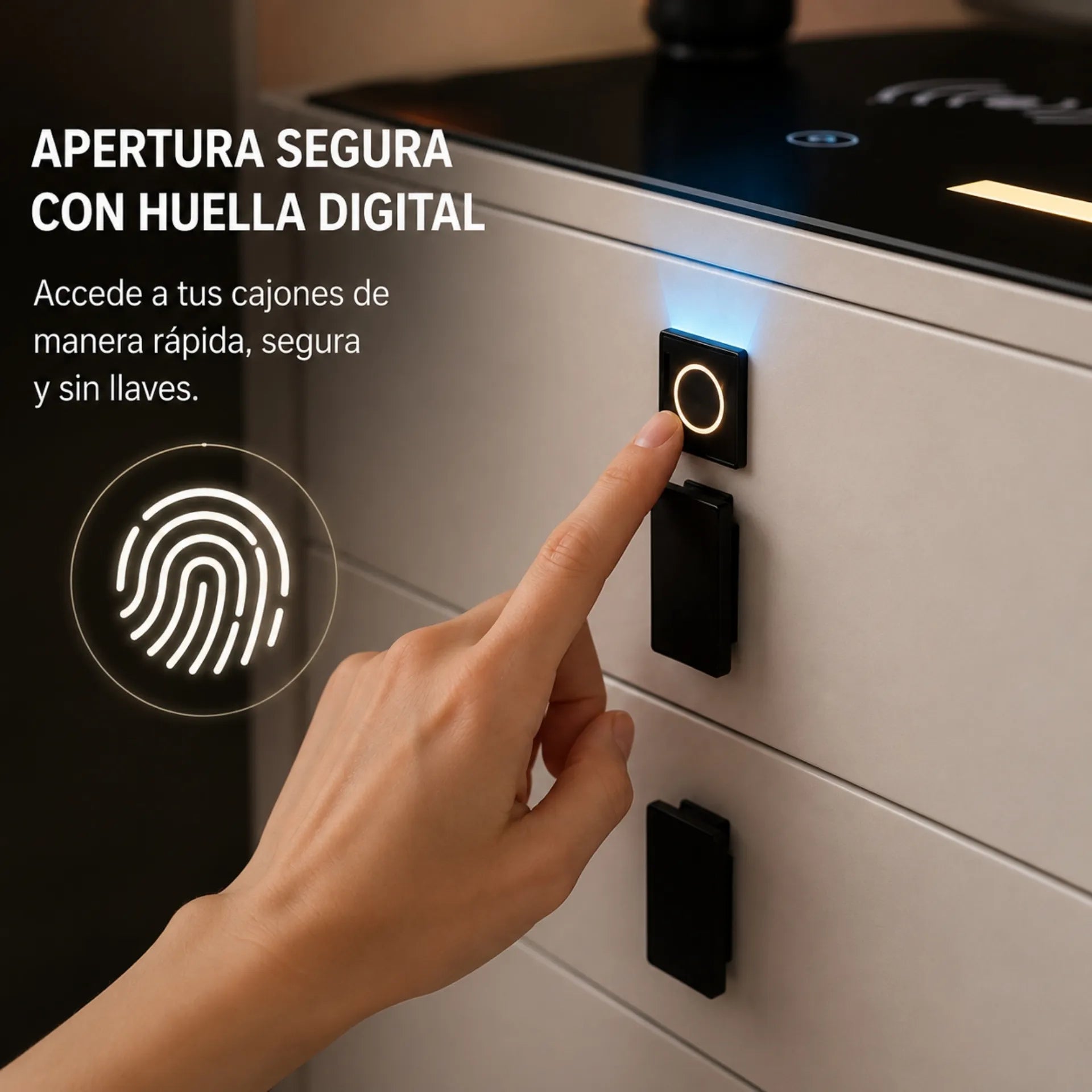Mesa De Noche Inteligente Con Carga Inalámbrica Bluetooth Y Huella Digital 4059-C