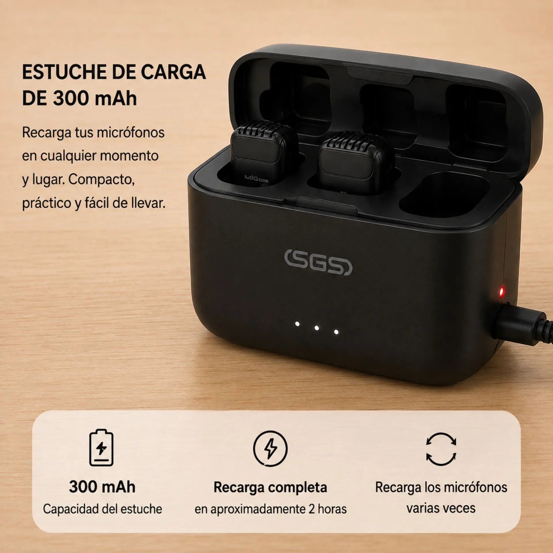 Micrófonos Inalámbricos De Solapa Tipo C Con Estuche De Carga SGS MIC MWS 14