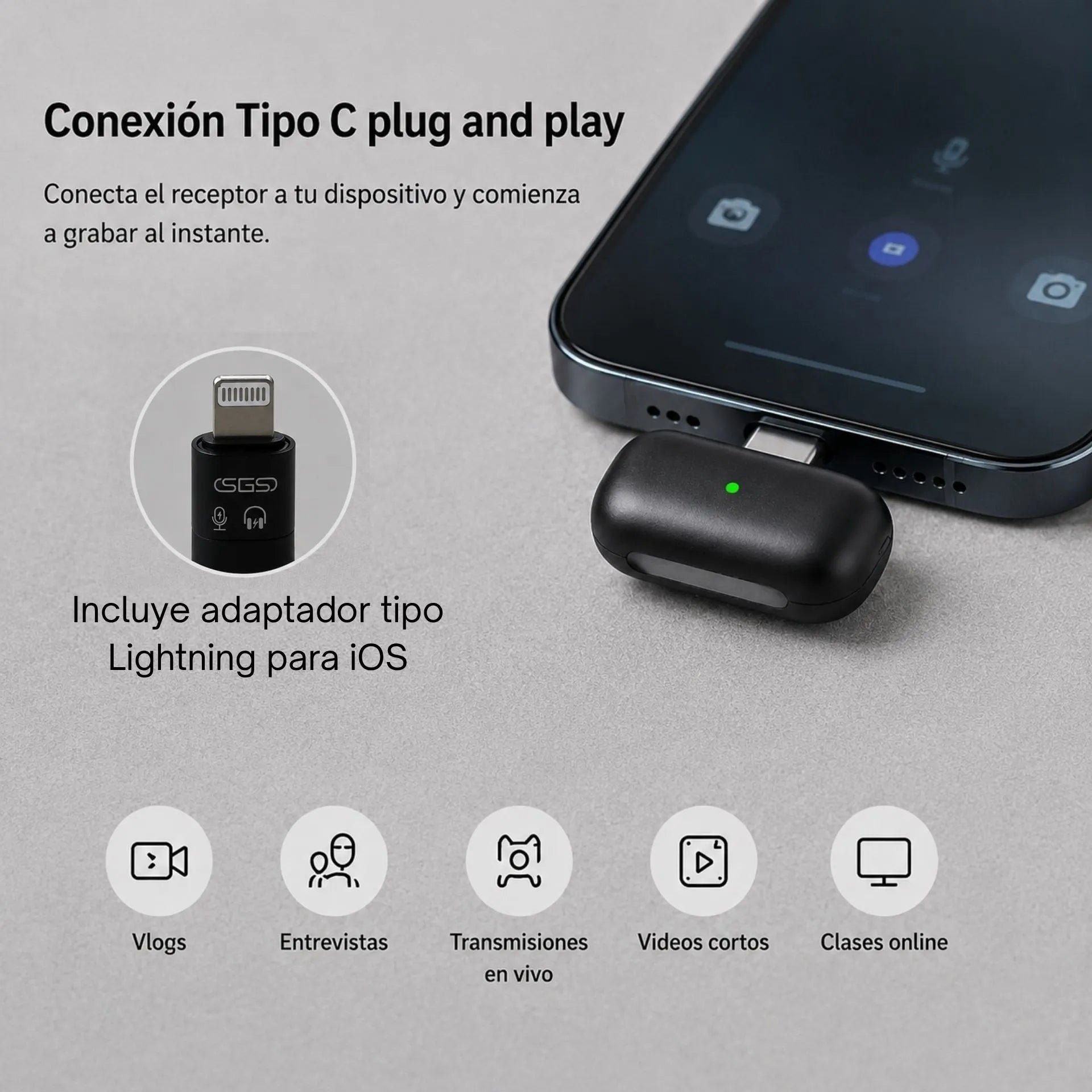 Micrófonos Inalámbricos De Solapa Tipo C Con Reducción De Ruido SGS MIC MWS 8
