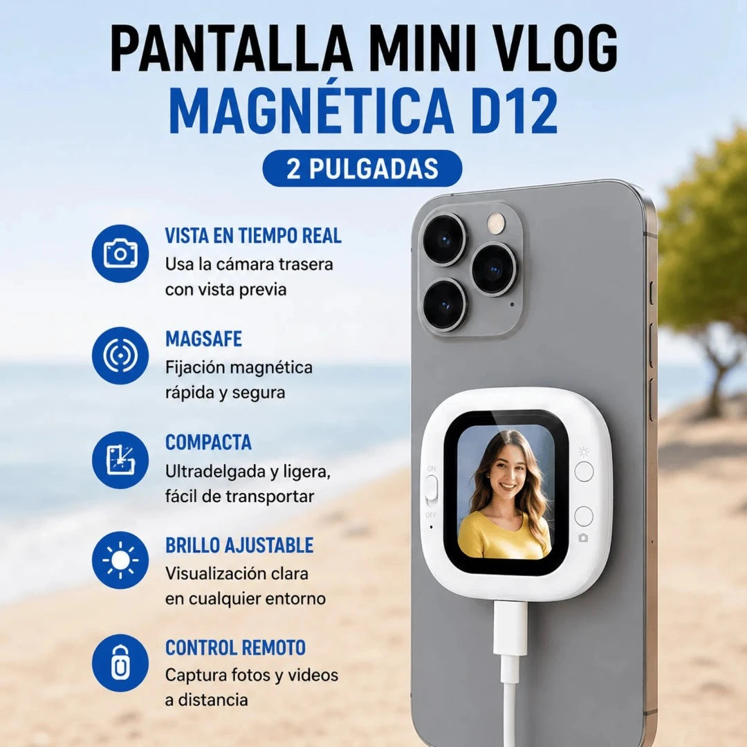 Pantalla Mini Vlog Magnética De 2 Pulgadas Compatible Con MagSafe Para iOS Y Android D12