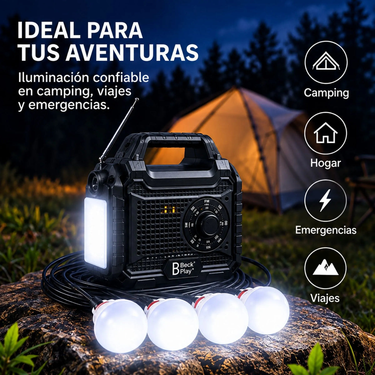 Mini Planta Solar Con Radio Y Power Bank Beck 4 Bombillos Play BP-PL087S