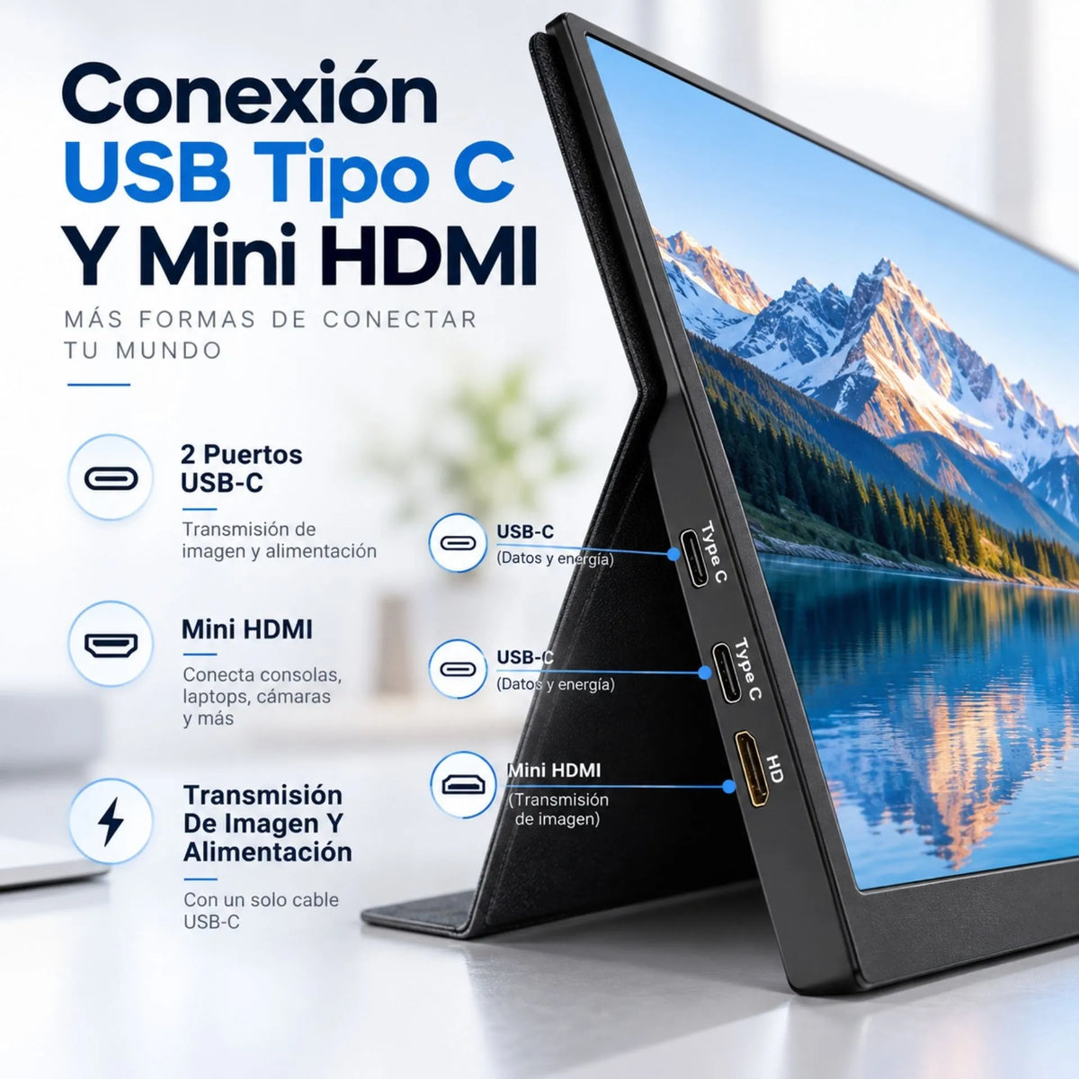 Monitor Portátil De 15.6 Pulgadas Full HD 1080P Con Conexión USB Tipo C Y Mini HDMI 60Hz SXMFP-15602-60