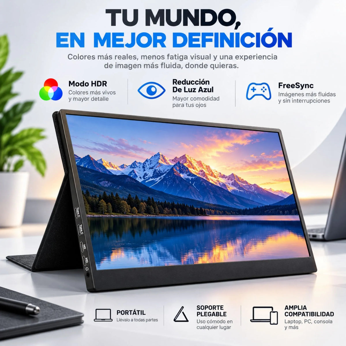 Monitor Portátil De 15.6 Pulgadas Full HD 1080P Con Conexión USB Tipo C Y Mini HDMI 60Hz SXMFP-15602-60