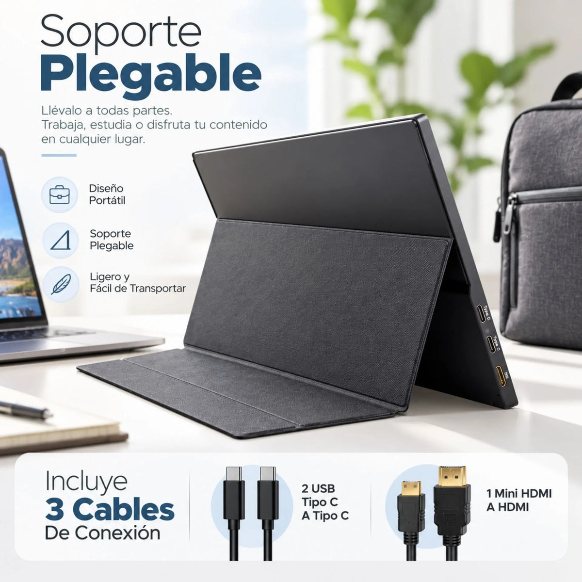 Monitor Portátil De 15.6 Pulgadas Full HD 1080P Con Conexión USB Tipo C Y Mini HDMI 60Hz SXMFP-15602-60