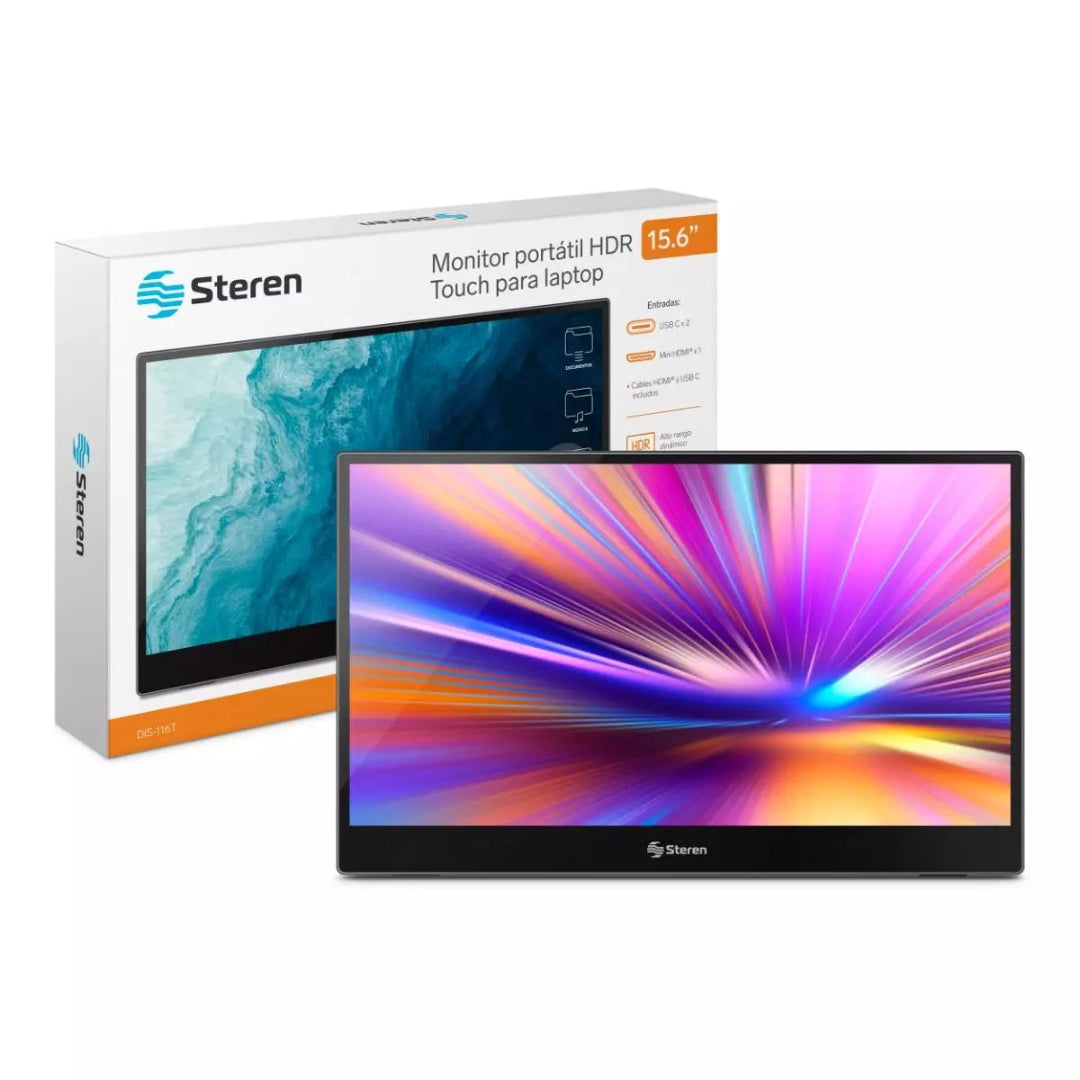 Monitor Portátil Táctil 15.6” Full HD para Duplicar Pantalla con USB-C y Mini HDMI Steren DIS-116T