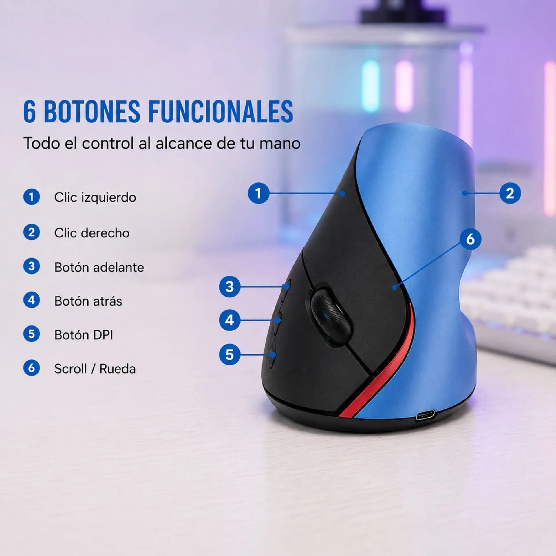 Mouse Vertical Inalámbrico Ergonómico Recargable USB 2.4G Jertech JR321