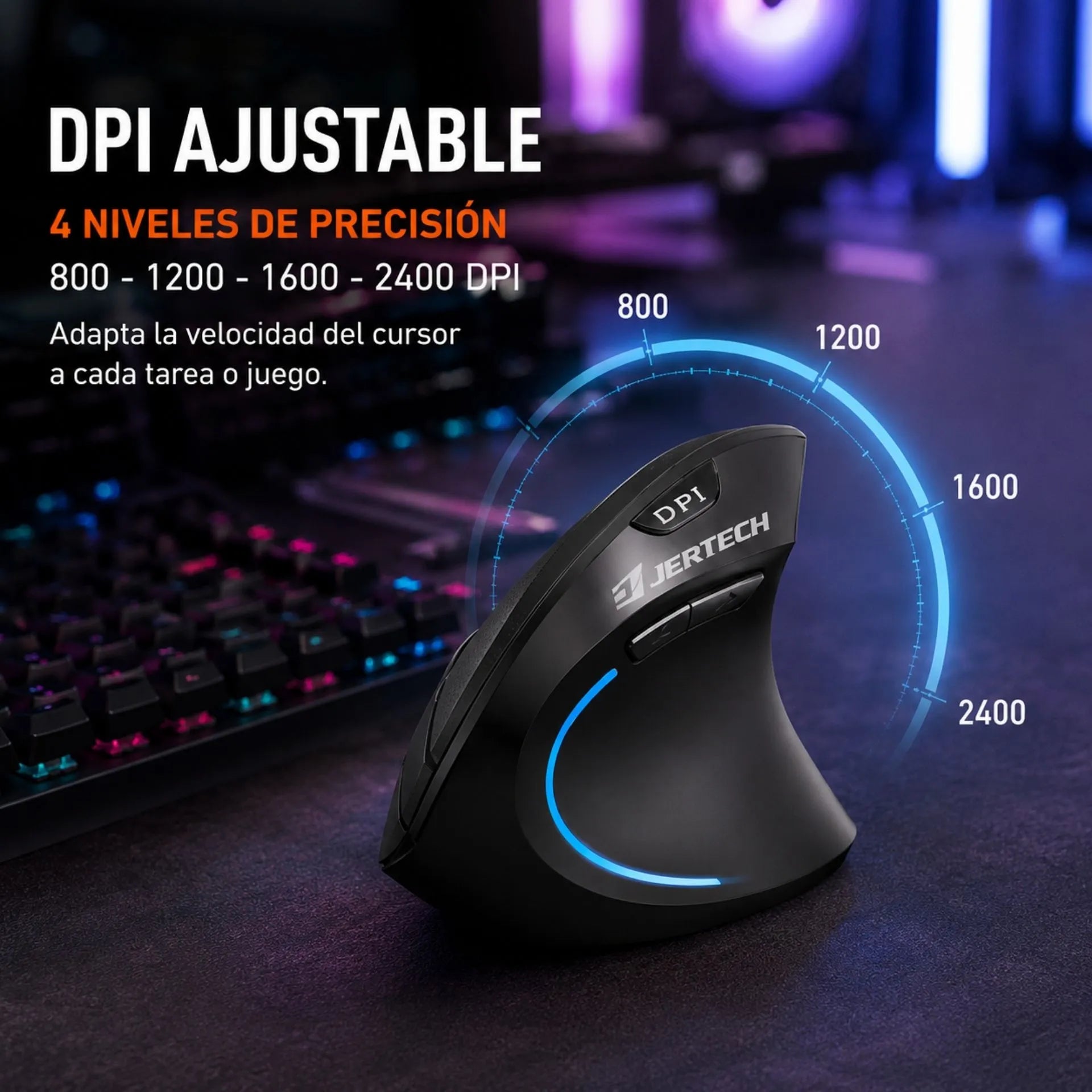 Mouse Vertical Ergonómico Inalámbrico Recargable Bluetooth y USB 2.4G Jertech JR322