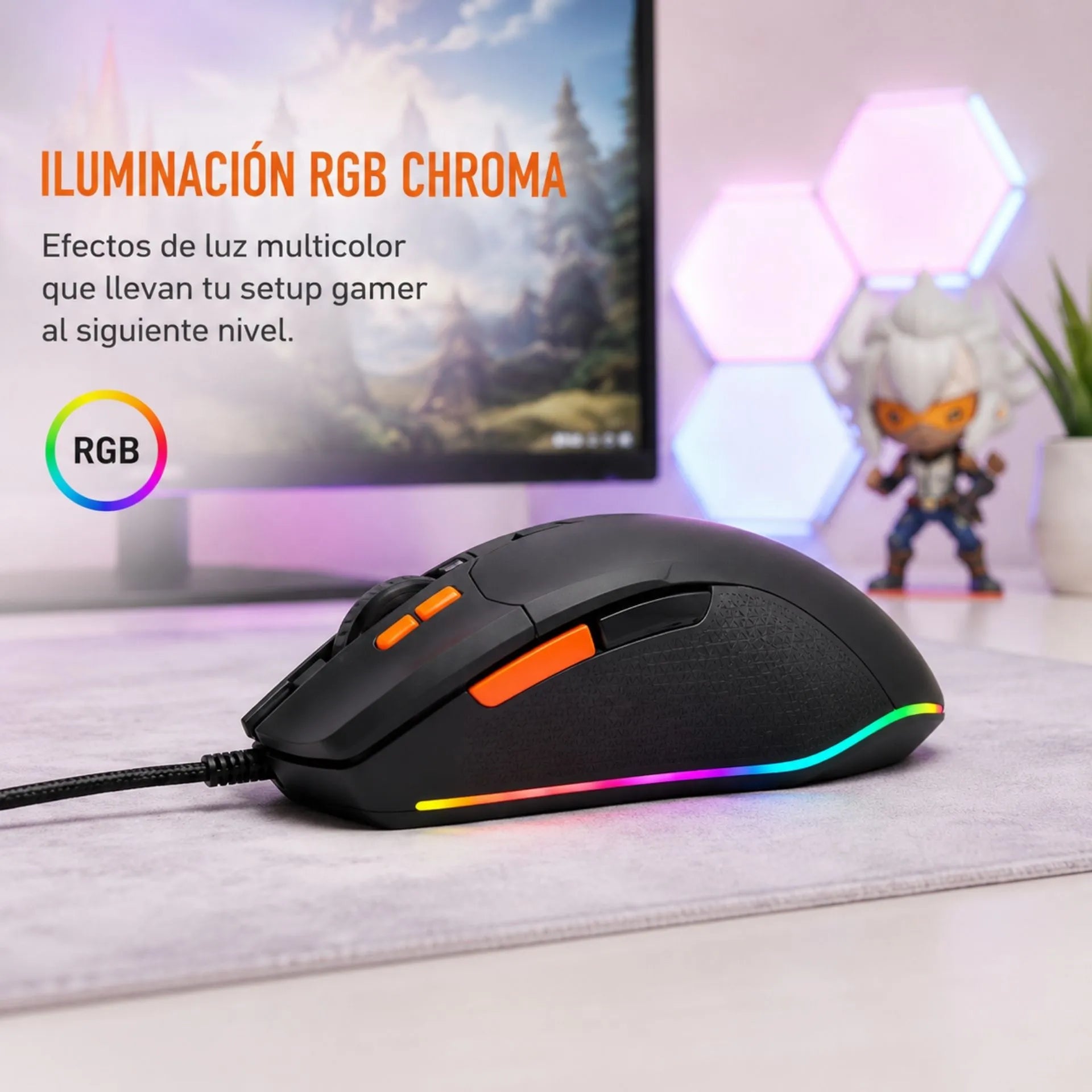 Mouse Gamer Alámbrico USB RGB 3600 DPI 7 Botones Jertech JR850