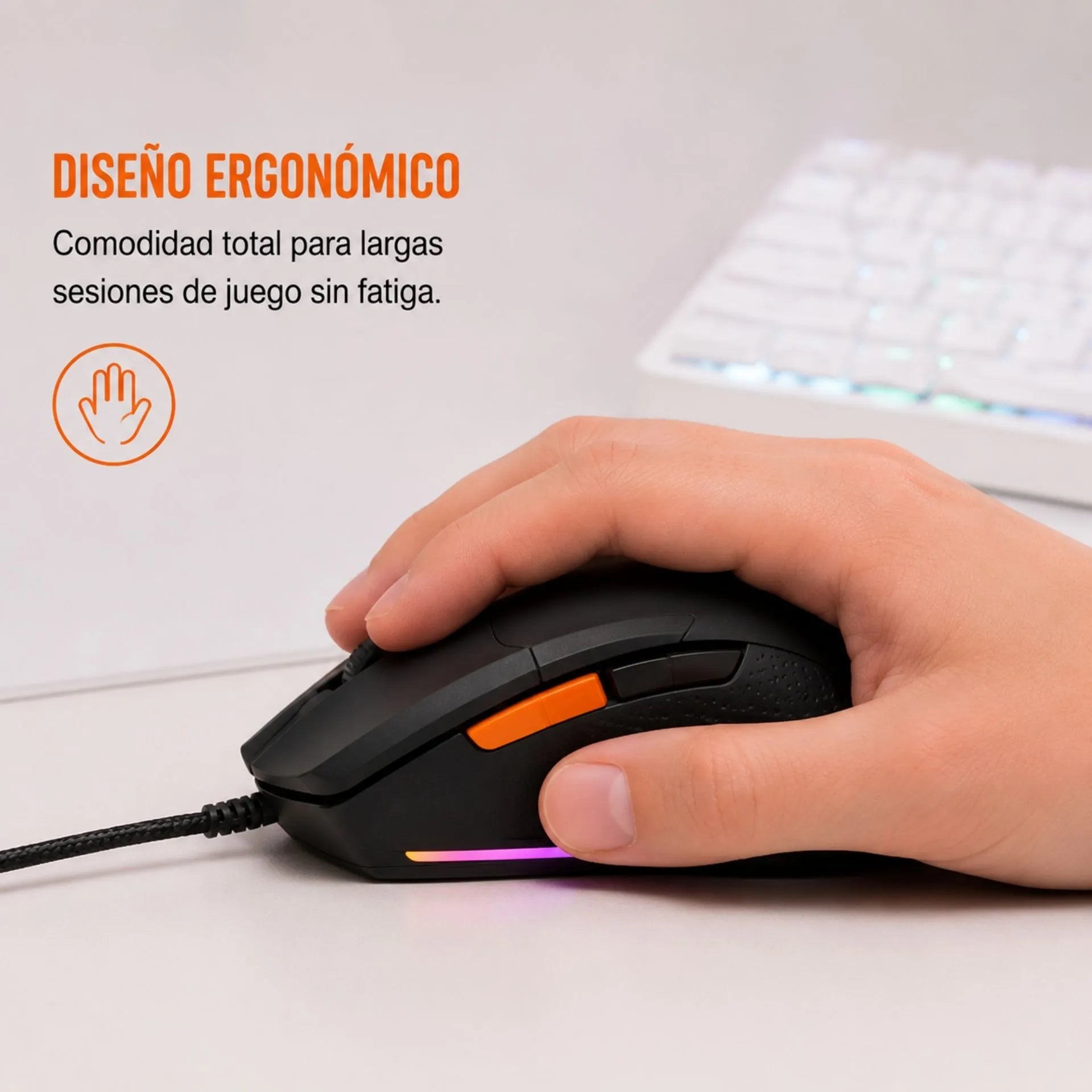 Mouse Gamer Alámbrico USB RGB 3600 DPI 7 Botones Jertech JR850