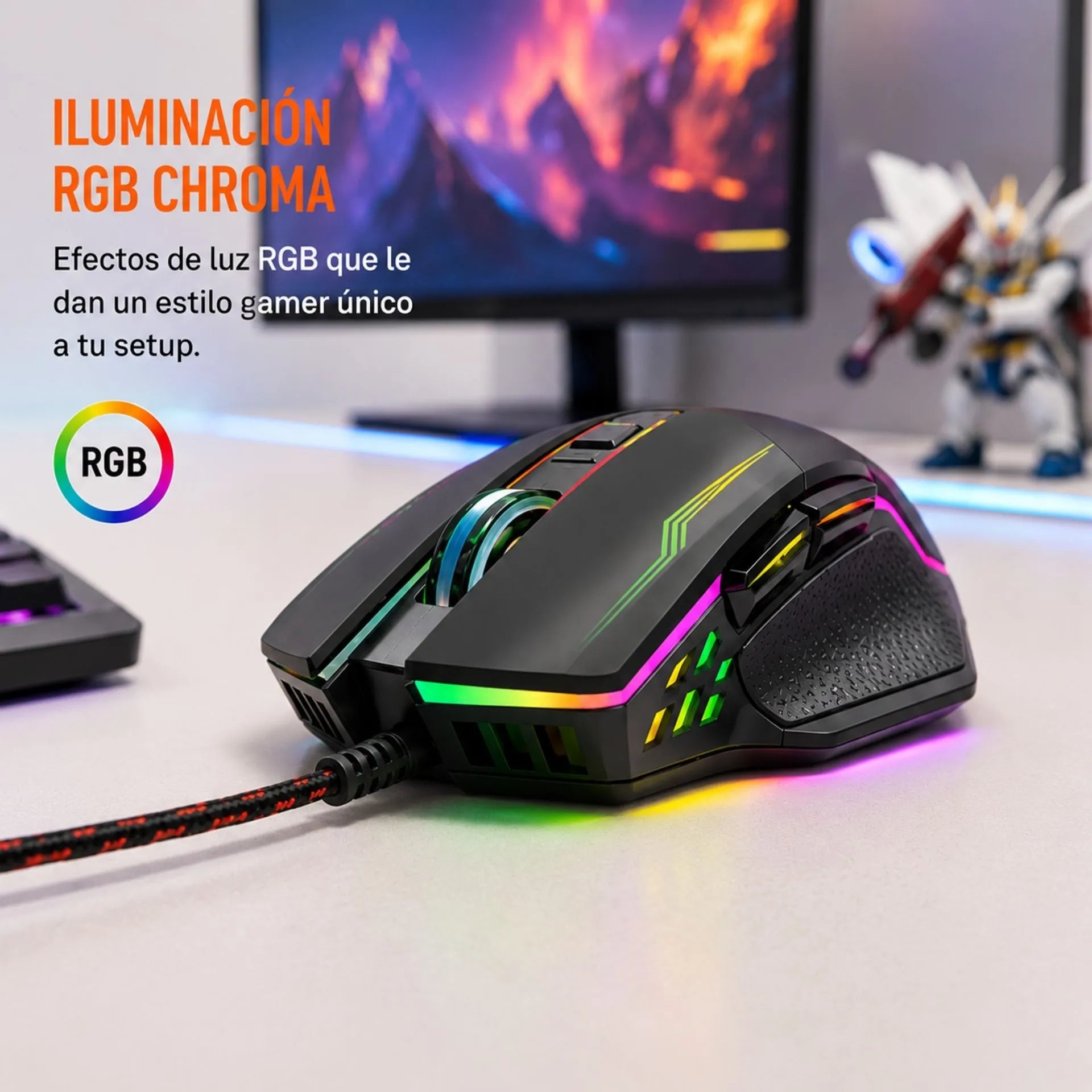 Mouse Gamer Alámbrico USB RGB 4800 DPI 7 Botones Jertech JR870
