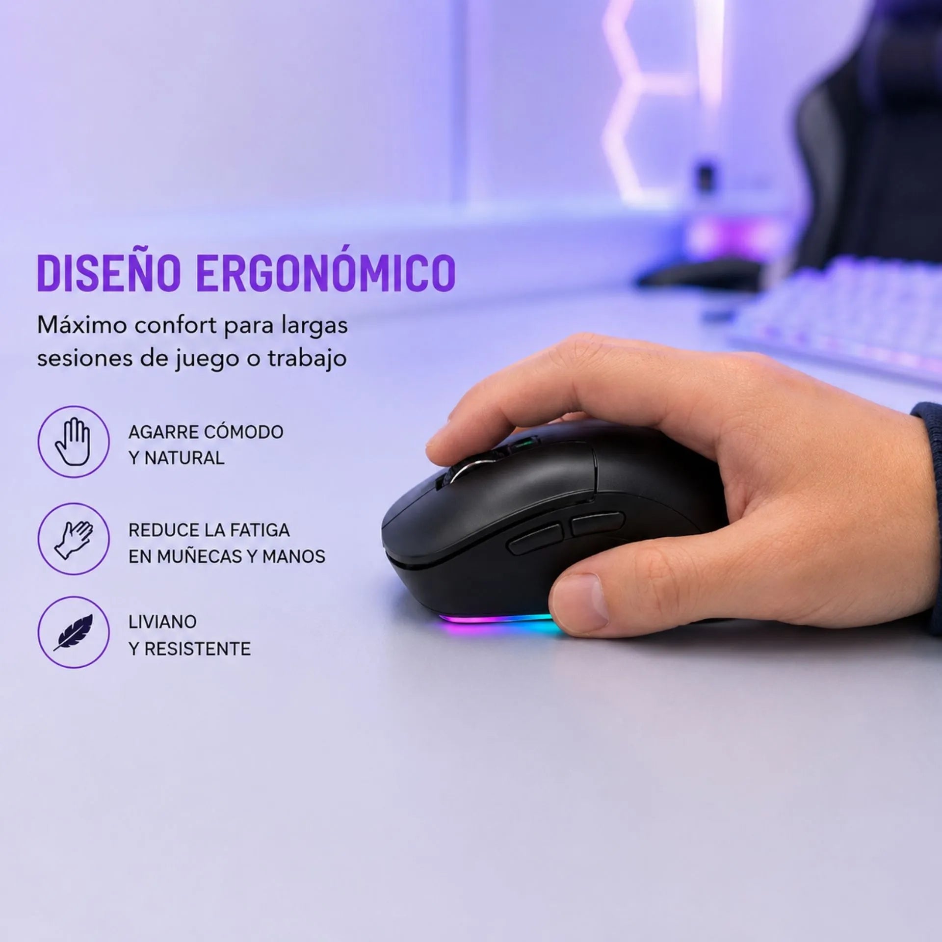Mouse Gamer Inalámbrico Recargable Triple Modo Con Base De Carga RGB Jertech JWMC2