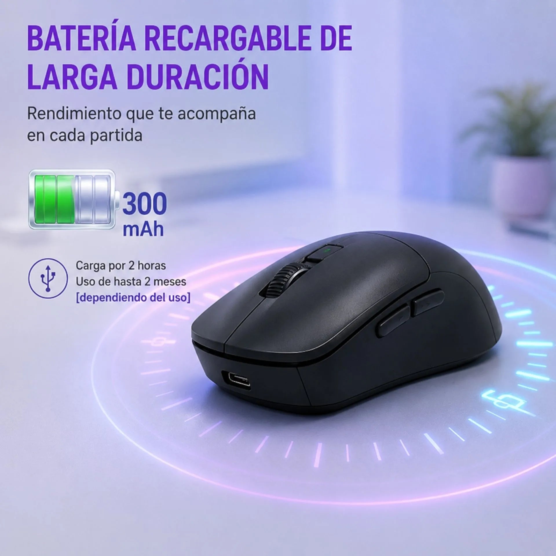 Mouse Gamer Inalámbrico Recargable Triple Modo Con Base De Carga RGB Jertech JWMC2