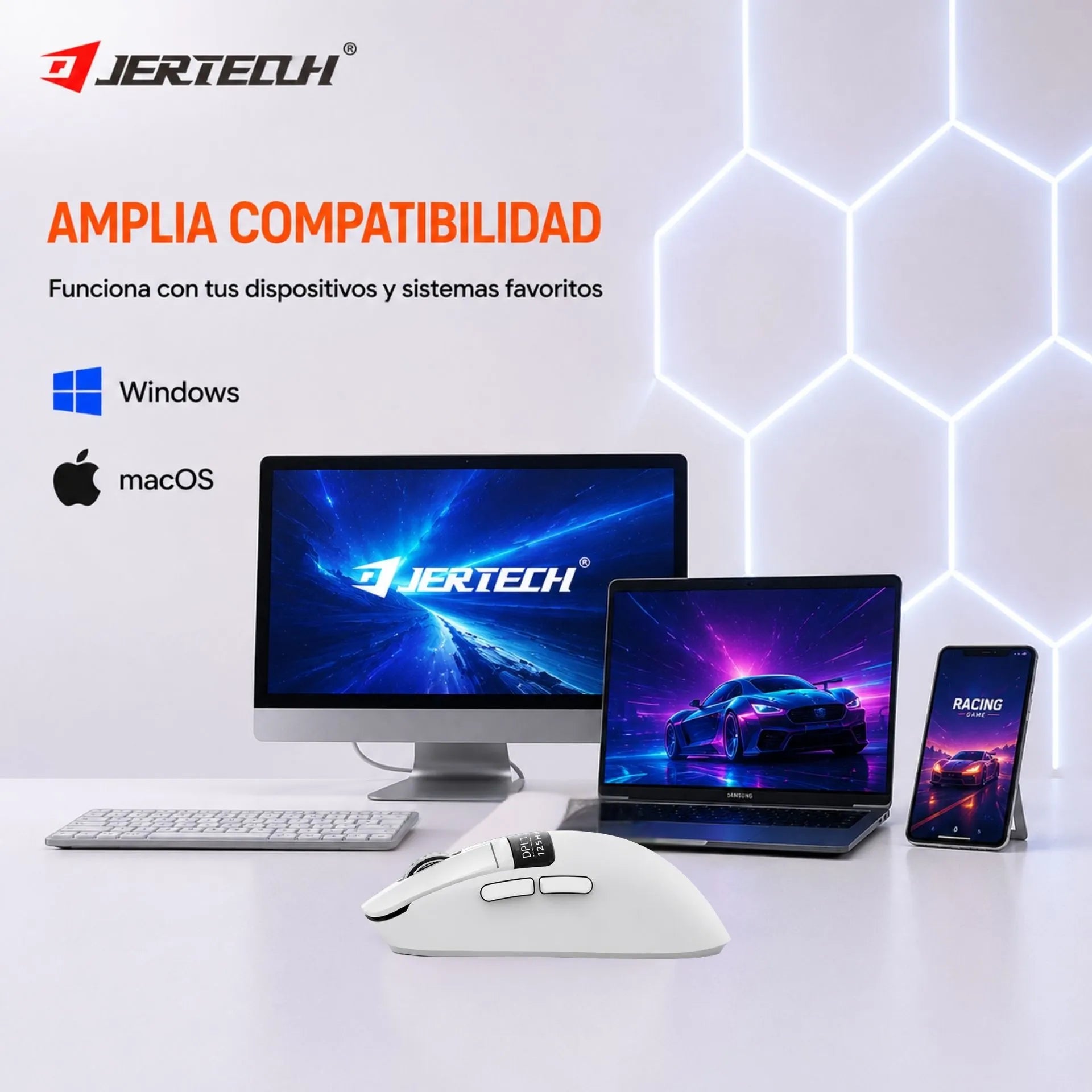 Mouse Gamer Inalámbrico Recargable Triple Modo Bluetooth, USB 2.4G y Cable Jertech JWMC1