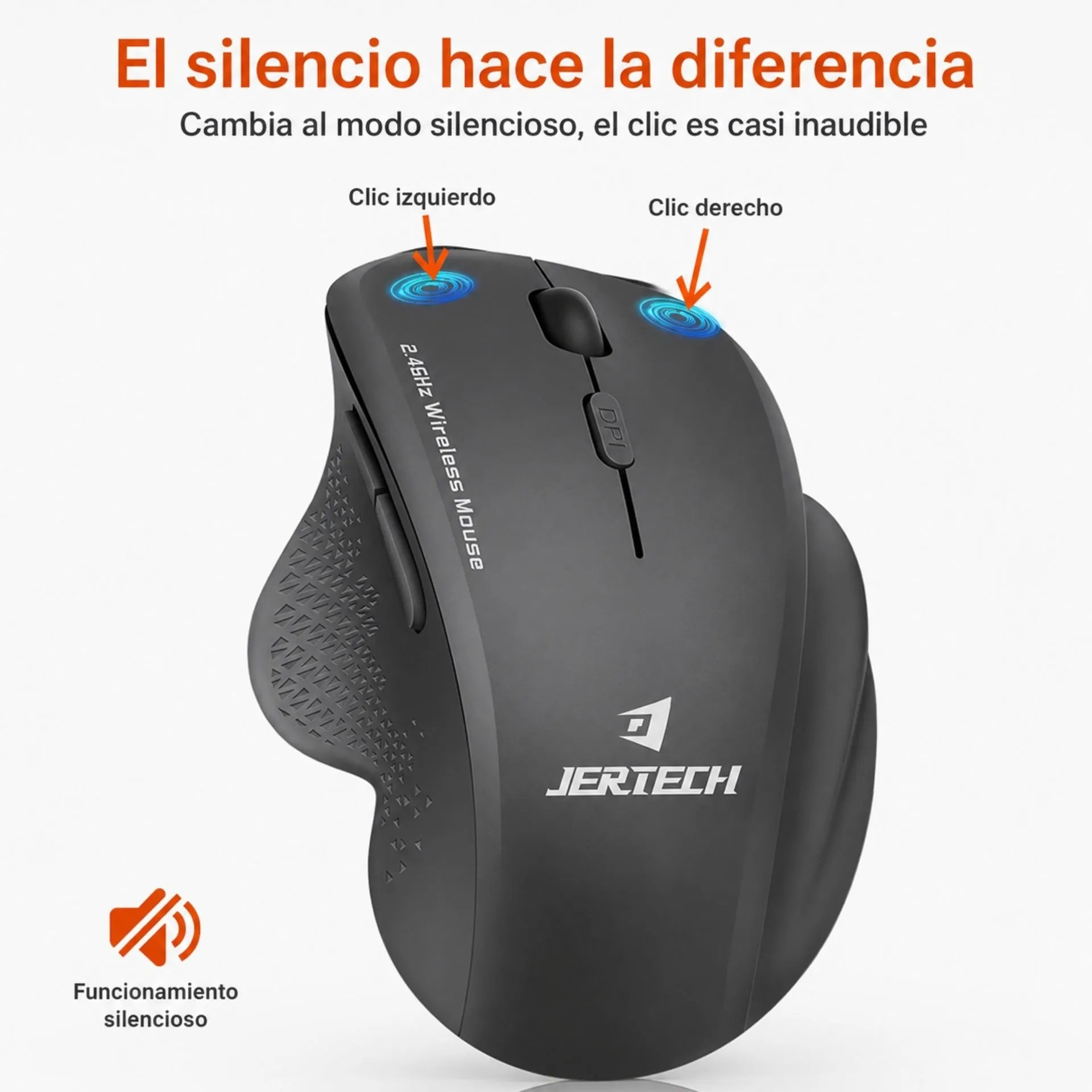 Mouse Inalámbrico Ergonómico Bluetooth Y USB 2.4G Recargable Jertech W500