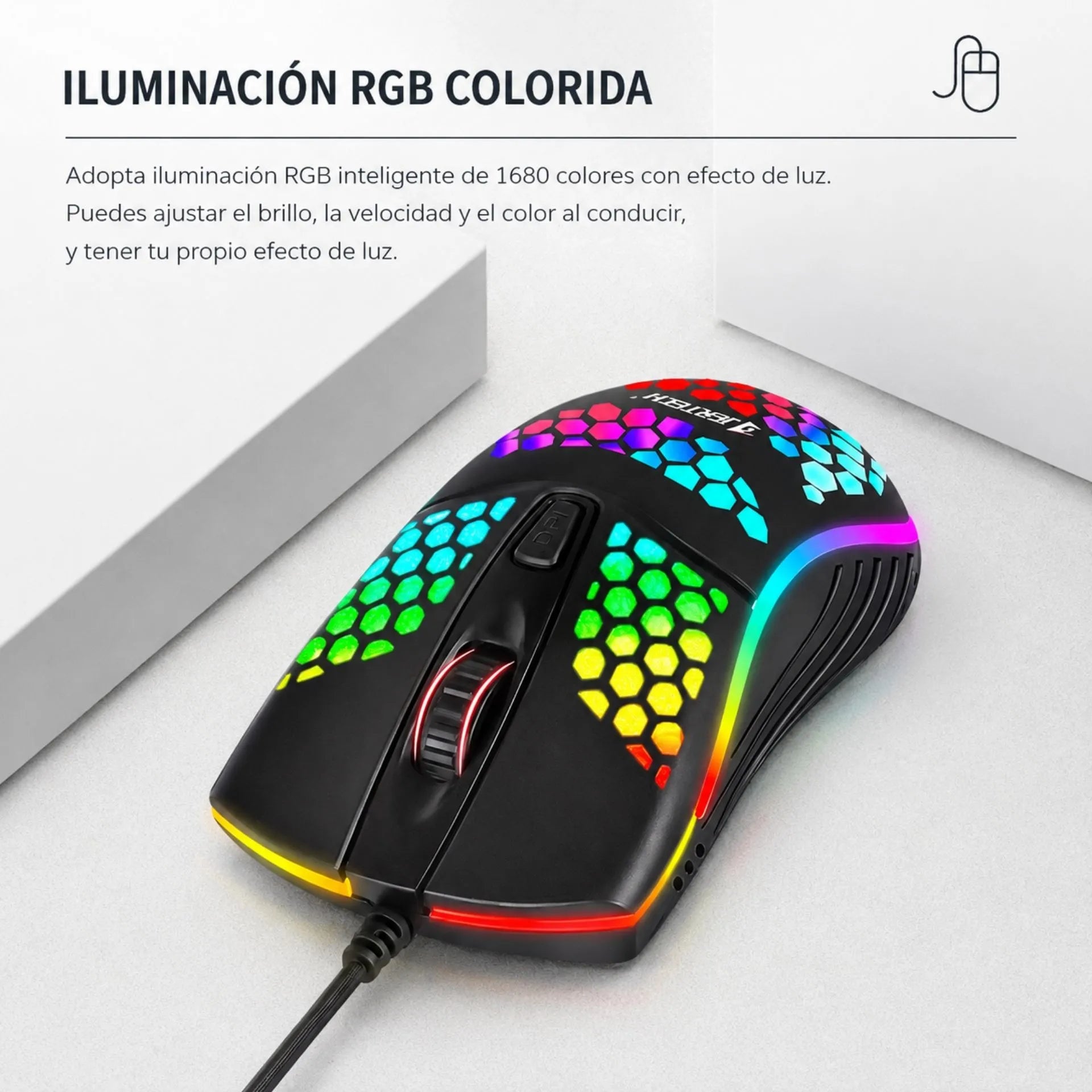 Mouse Alámbrico USB Gamer Jertech RGB Ultraligero DPI Ajustable XP12